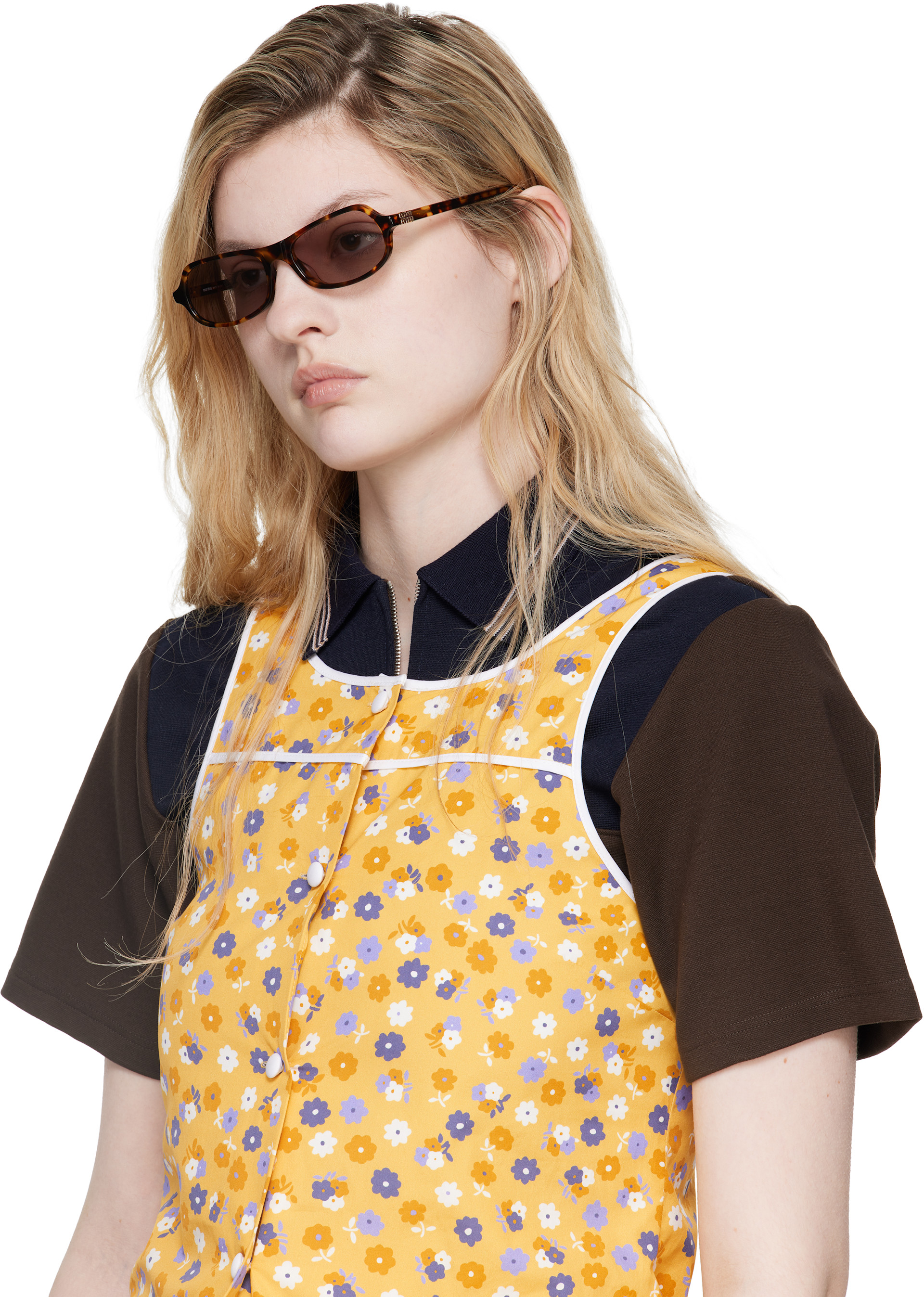 Miu Miu Eyewear - 브라운 톨토이즈쉘 렉탱글 선글라스