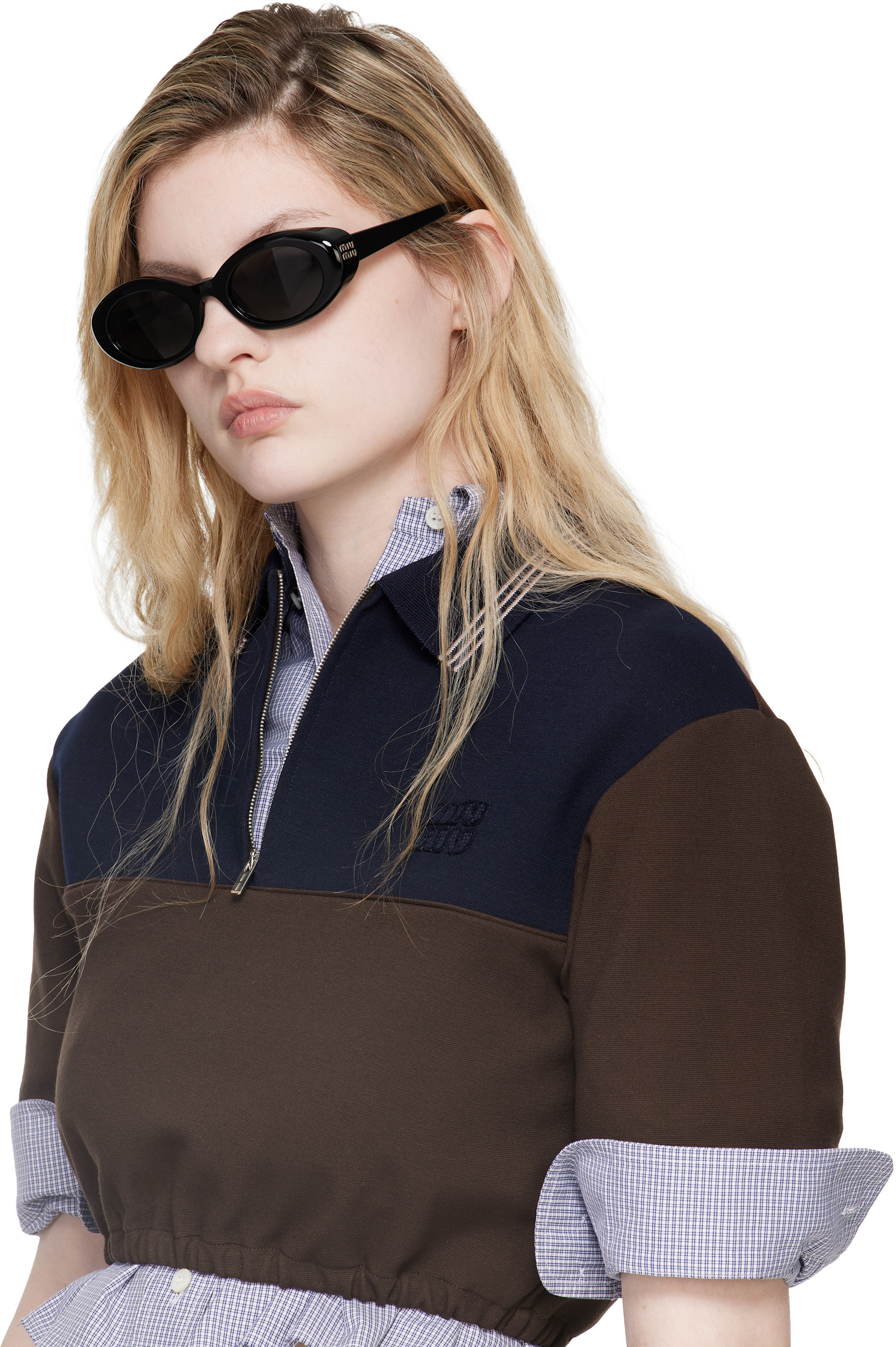 Miu Miu Eyewear: ブラック オーバルサングラス | SSENSE 日本