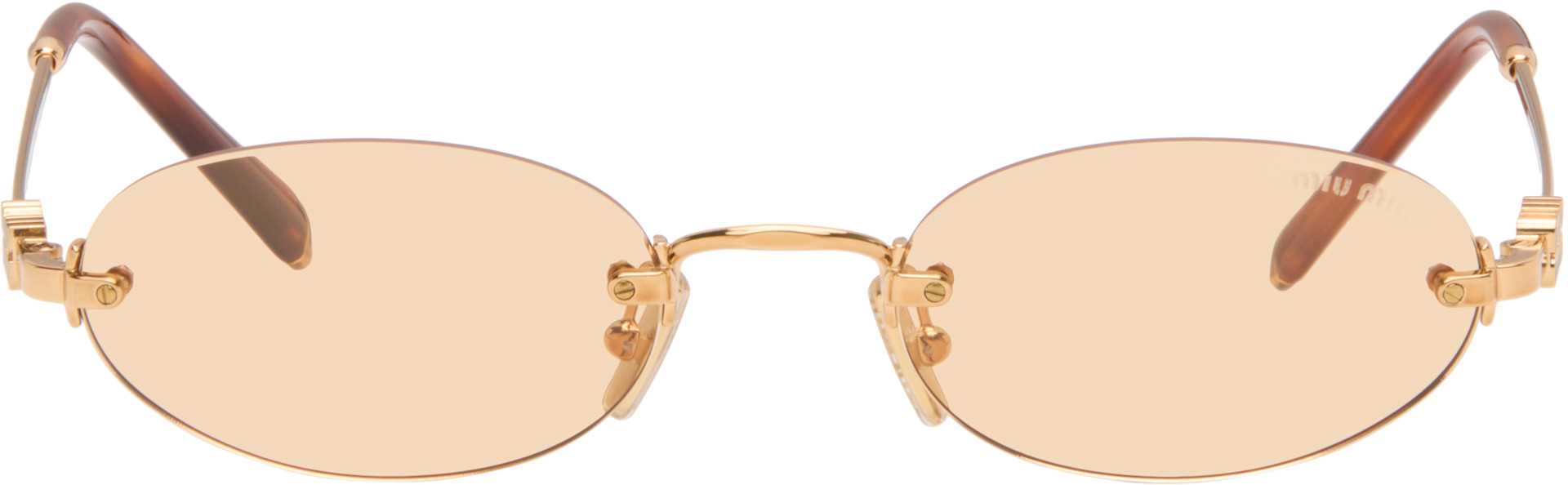Miu Miu Eyewear: ゴールド ロゴ サングラス | SSENSE 日本