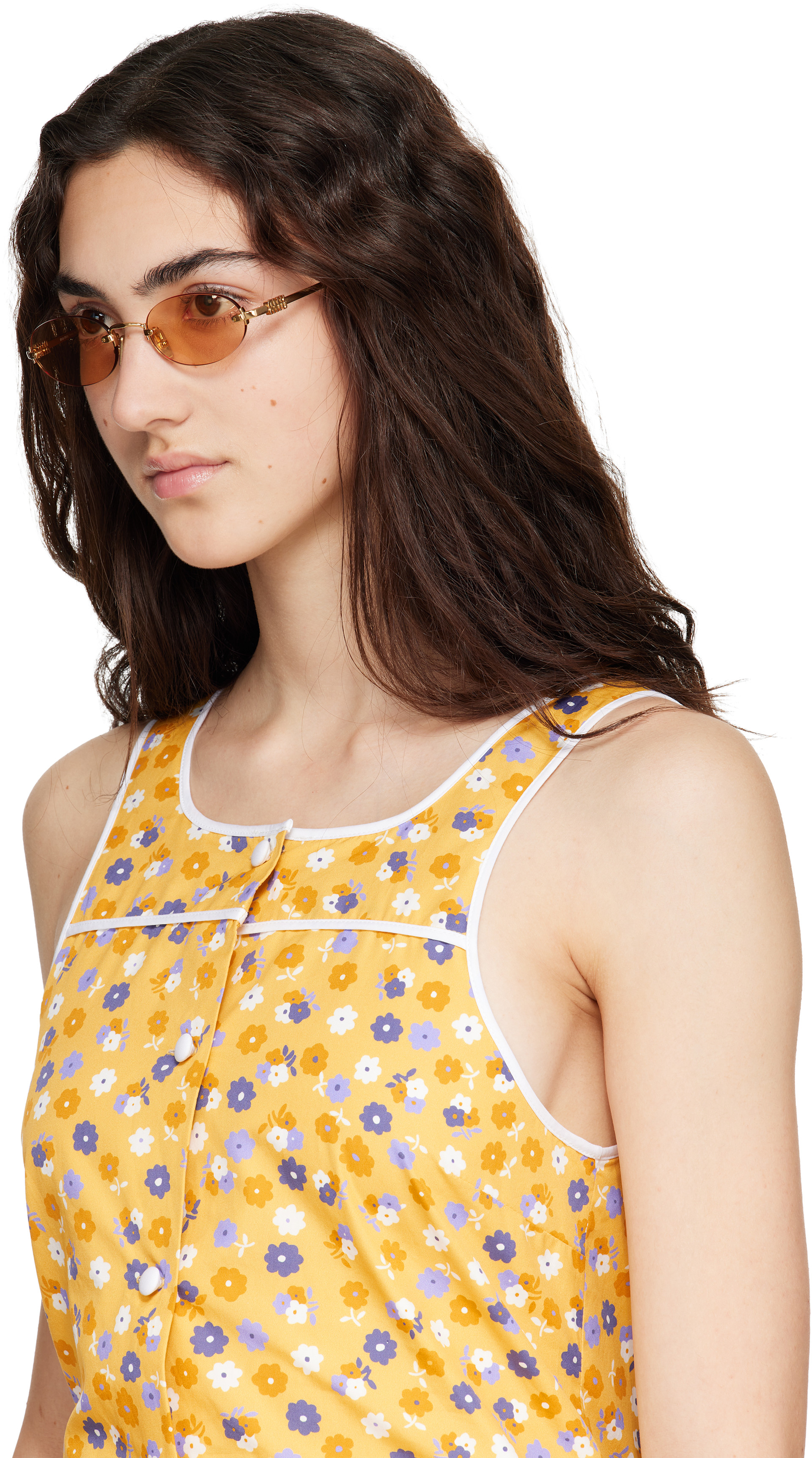 Miu Miu Eyewear: ゴールド ロゴ サングラス | SSENSE 日本