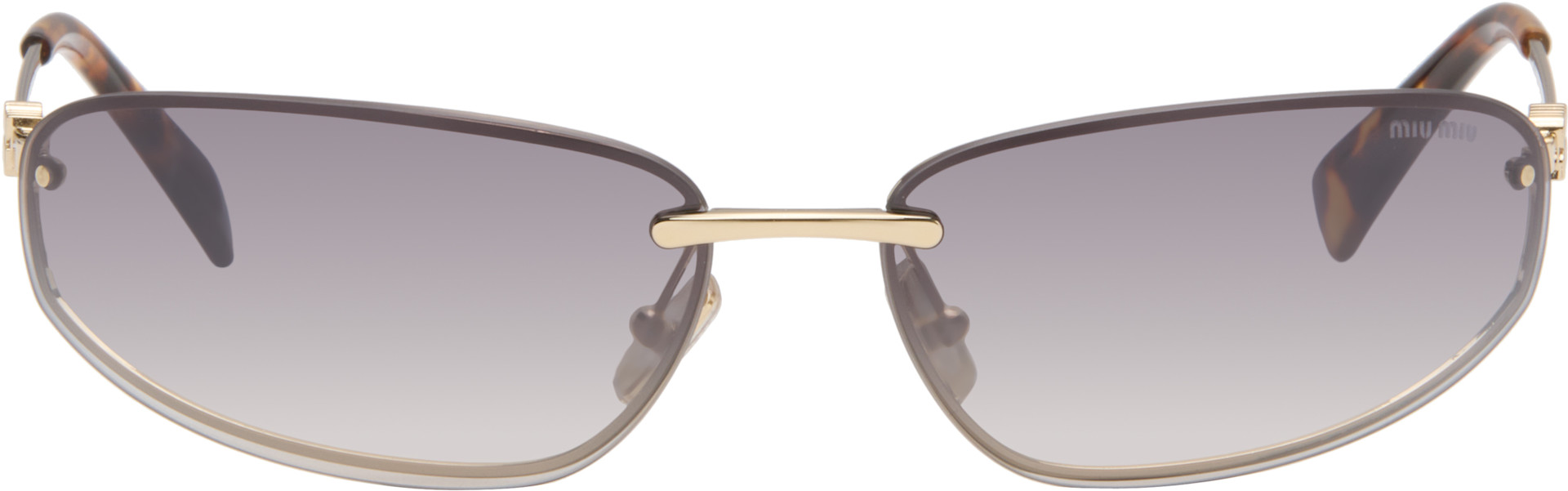 Miu Miu Eyewear: ゴールド リムレス メタル オーバルサングラス