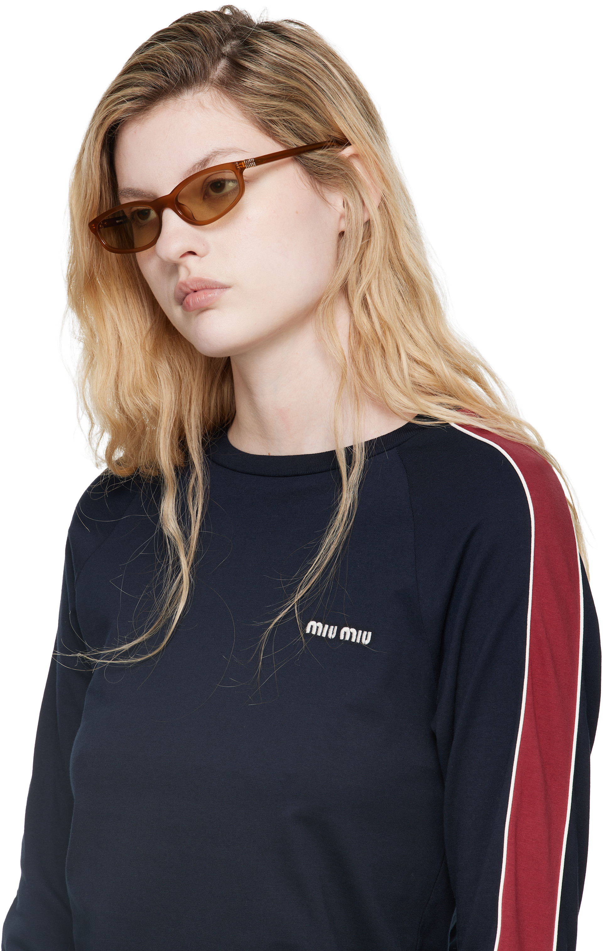 Miu Miu Eyewear: Brown Tortoiseshell Rectangular Sunglasses | SSENSE