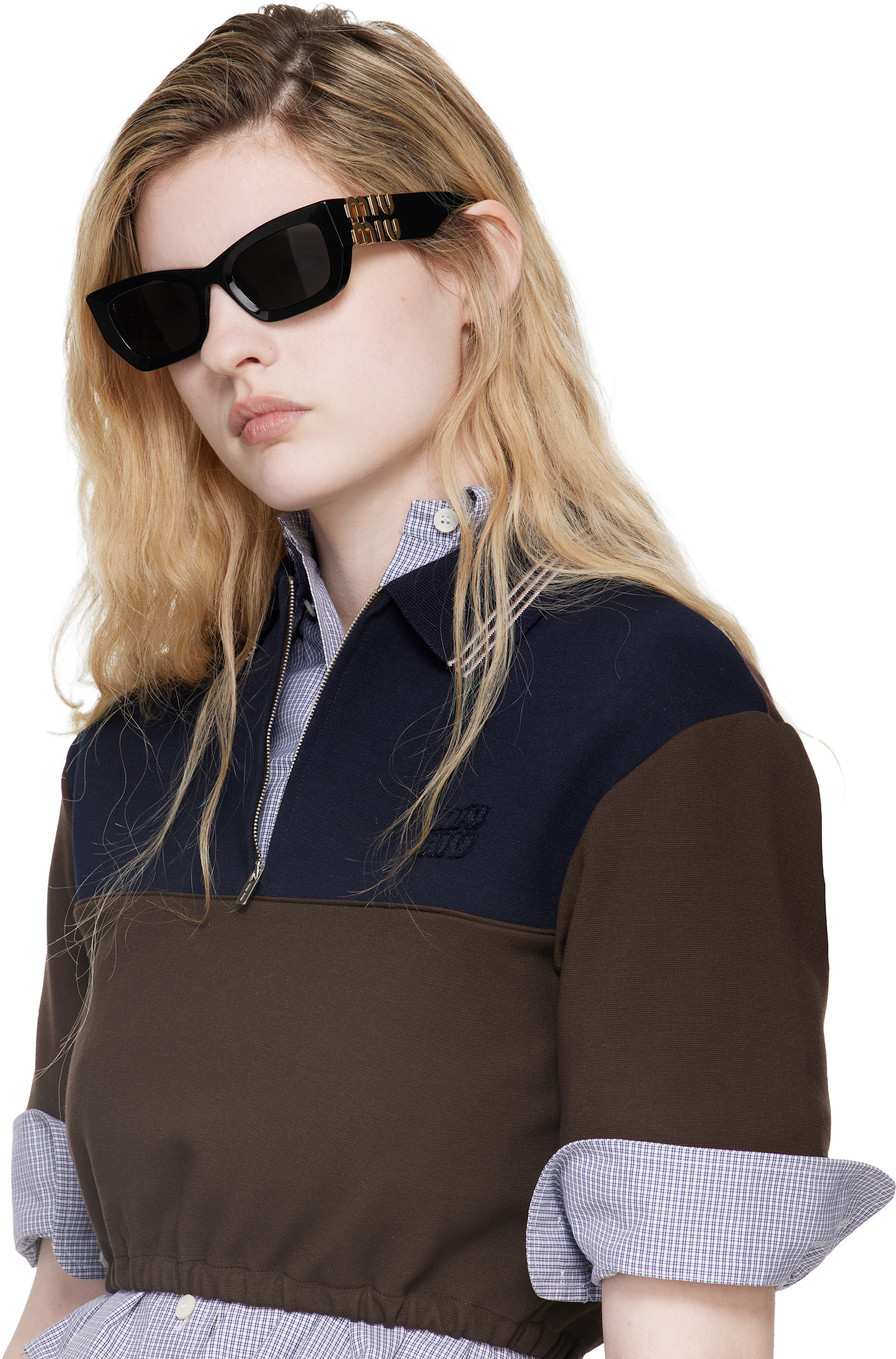 新品☆miu miu ブラック サングラス Miu Miu Eyewear: ブラック Miu Glimpse サングラス | SSENSE 日本