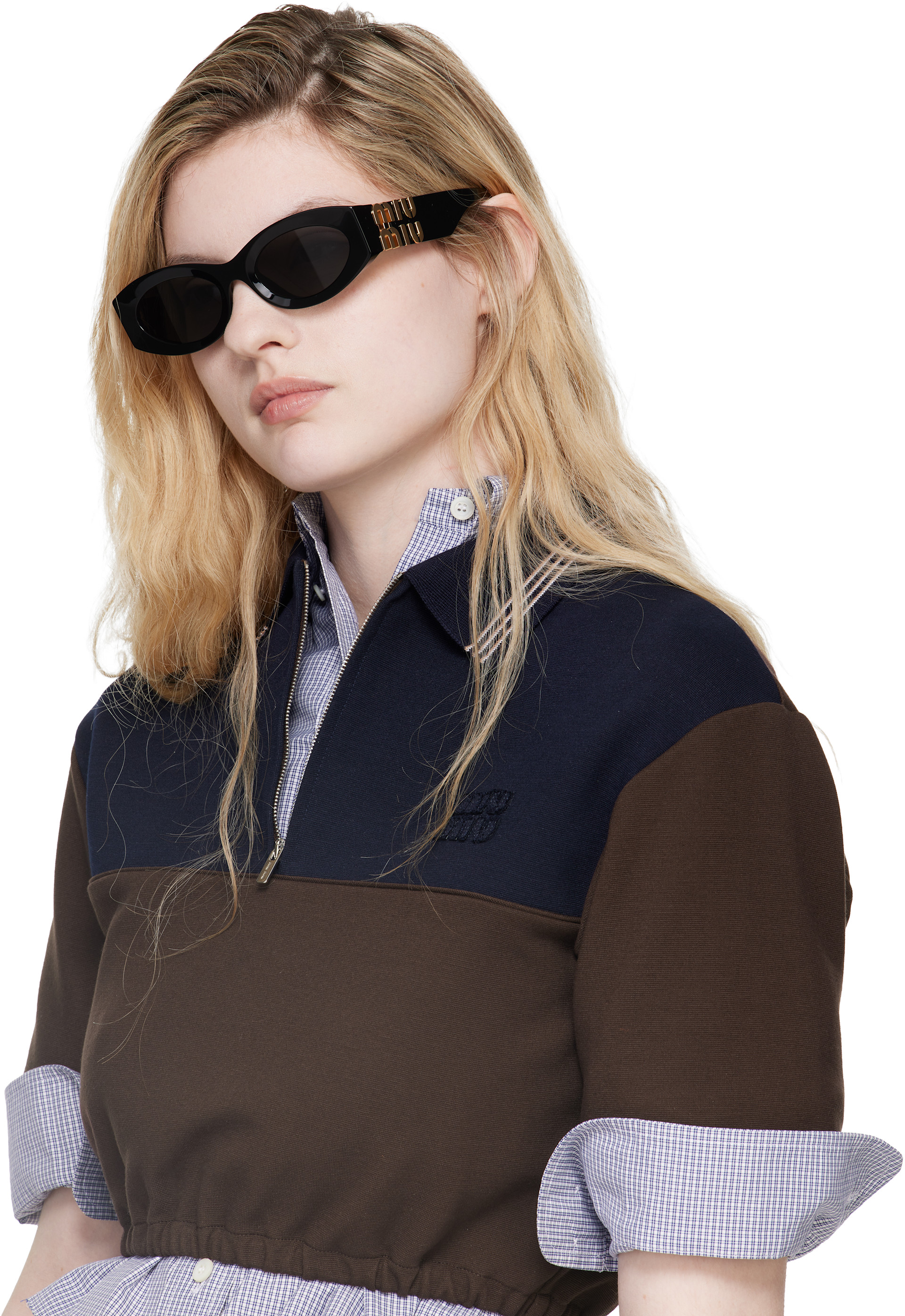 Miu Miu Eyewear: ブラック Miu Glimpse サングラス | SSENSE 日本