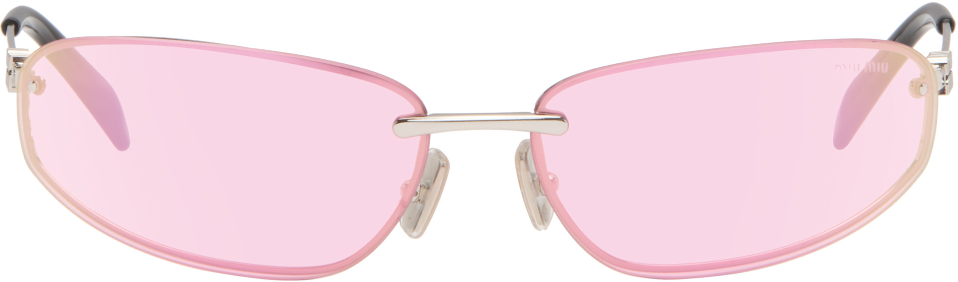Miu Miu Eyewear: シルバー リムレス メタル オーバルサングラス