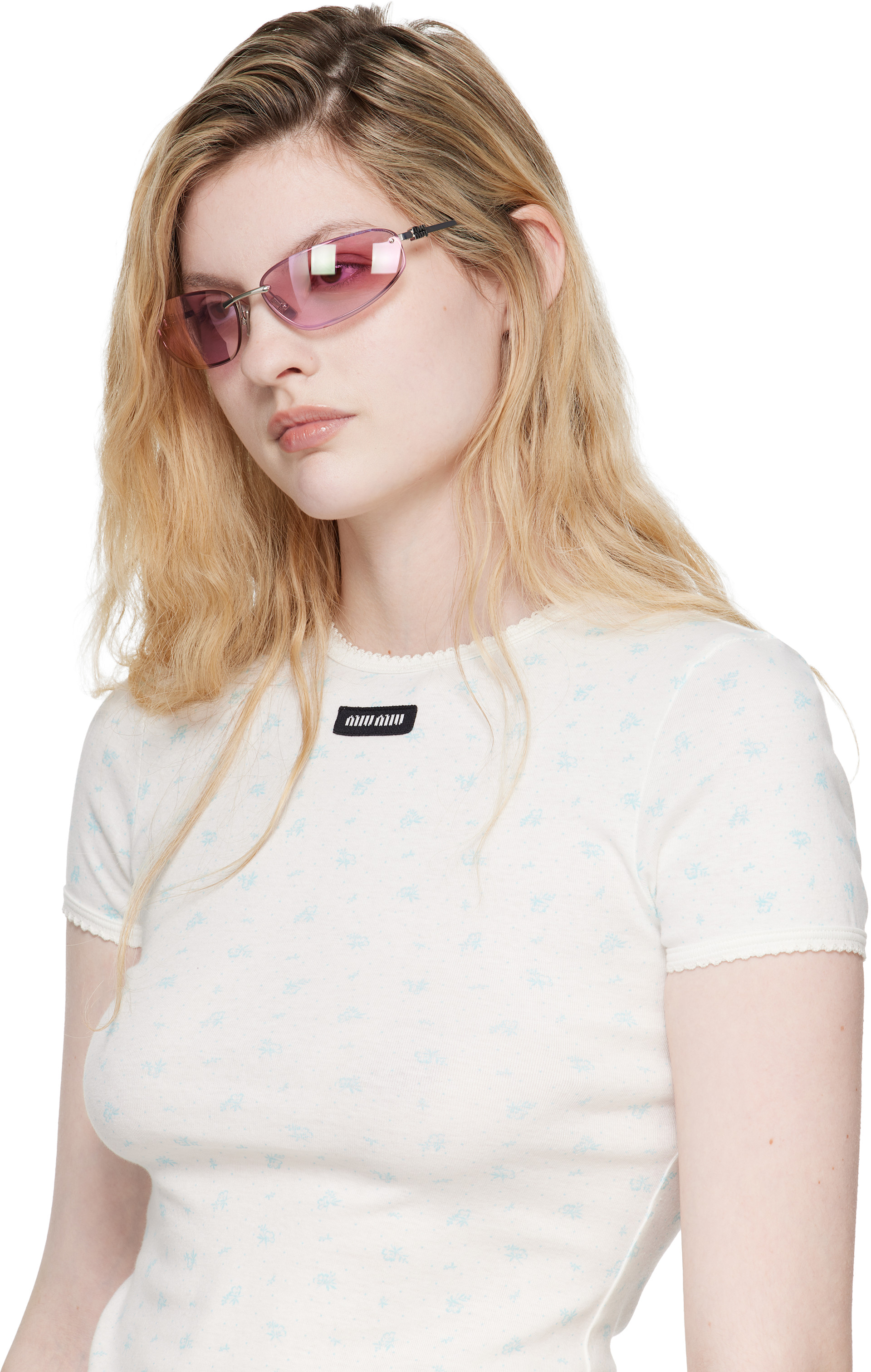 Miu Miu Eyewear: シルバー リムレス メタル オーバルサングラス