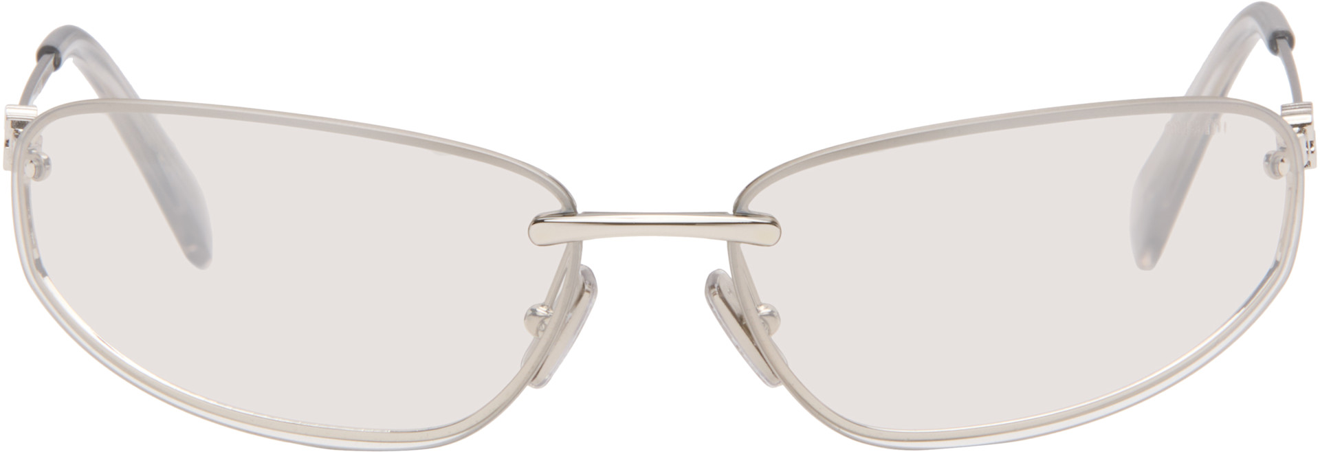 Miu Miu Eyewear: シルバー リムレス メタル オーバルサングラス
