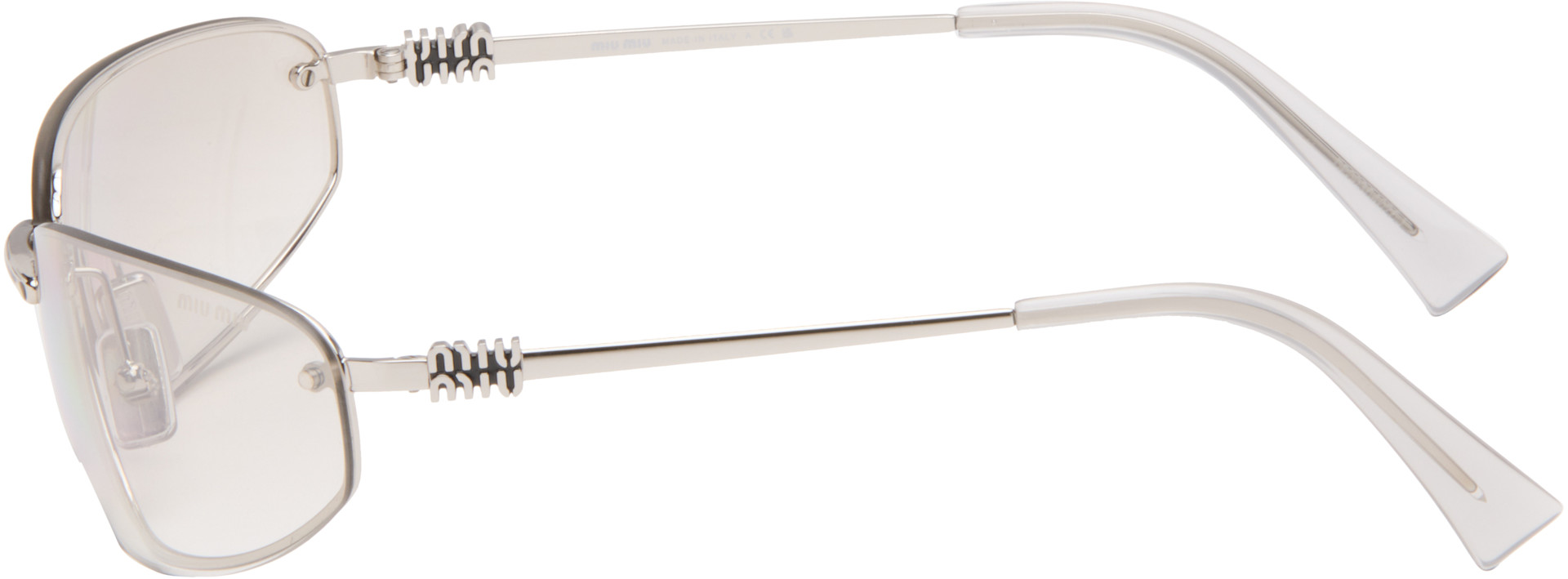 MIU MIU サングラス メタルフレーム Y2K オーバル　シルバー Miu Miu Eyewear: シルバー リムレス メタル オーバルサングラス
