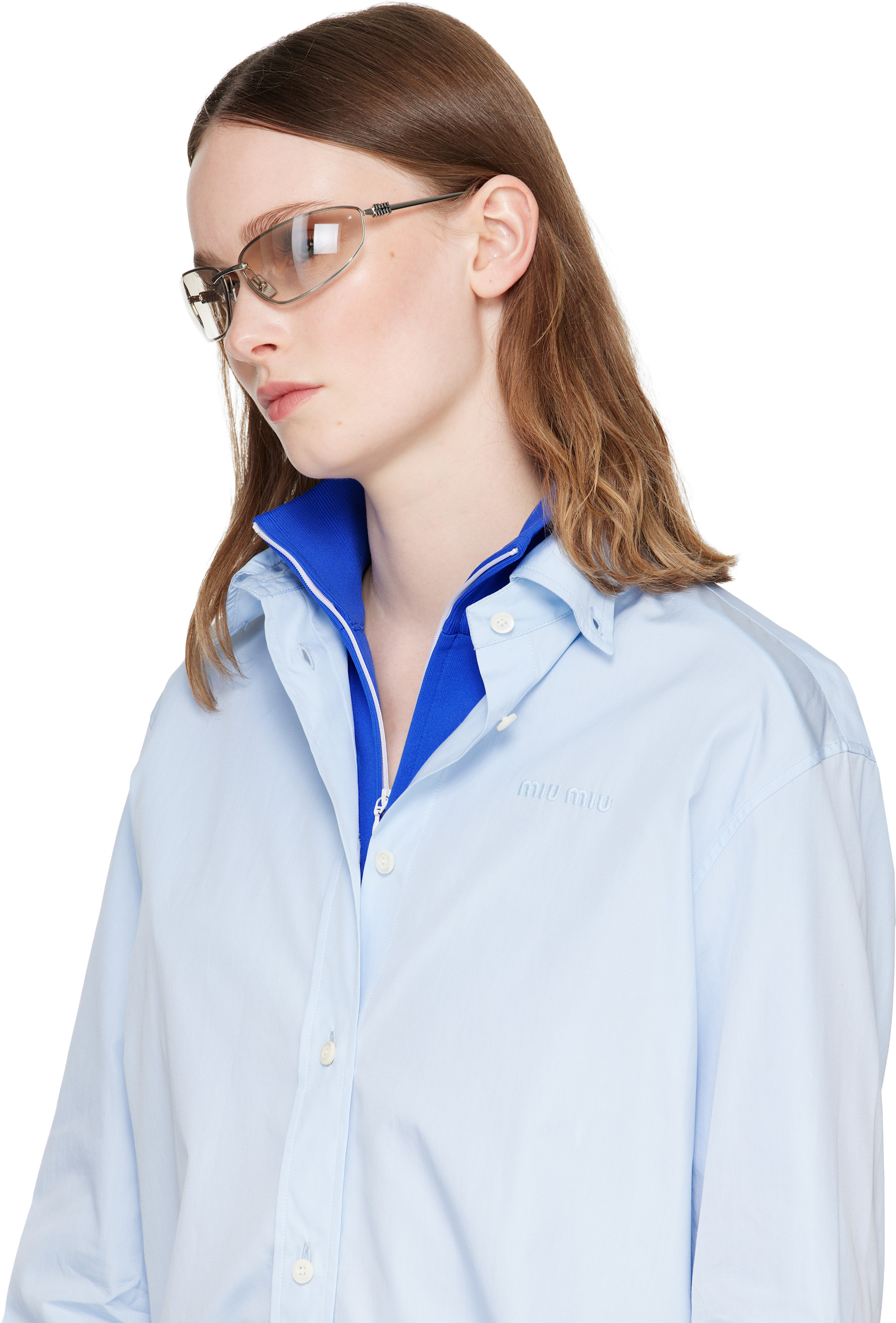 Miu Miu Eyewear: シルバー リムレス メタル オーバルサングラス