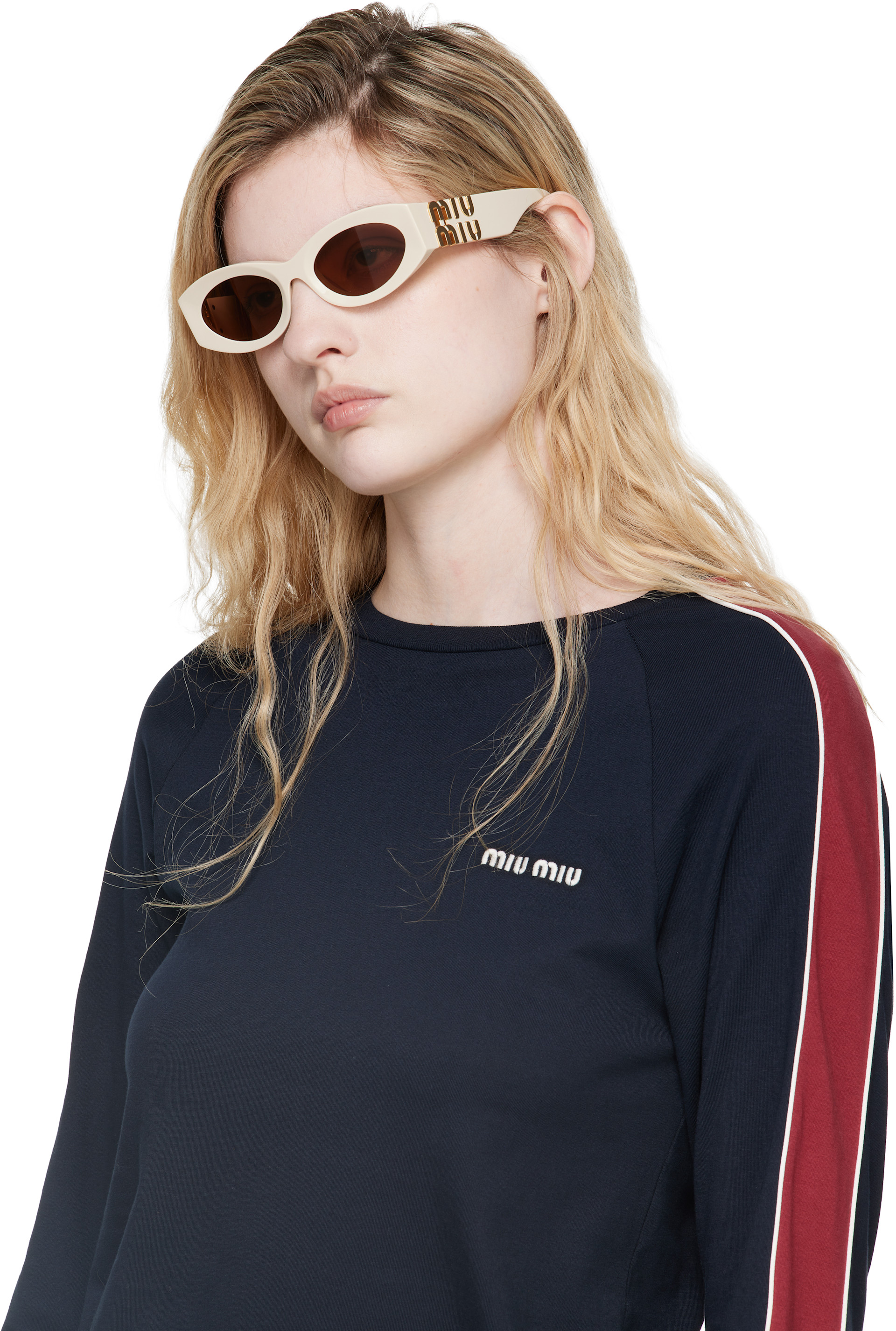 Miu Miu Eyewear: Off-White Retro Oval Sunglasses | SSENSE