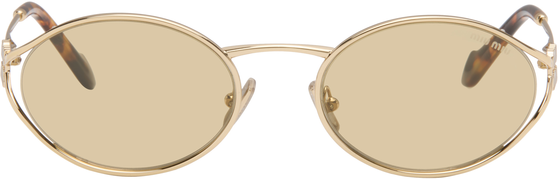 Miu Miu Eyewear: ゴールド メタル オーバルサングラス | SSENSE 日本
