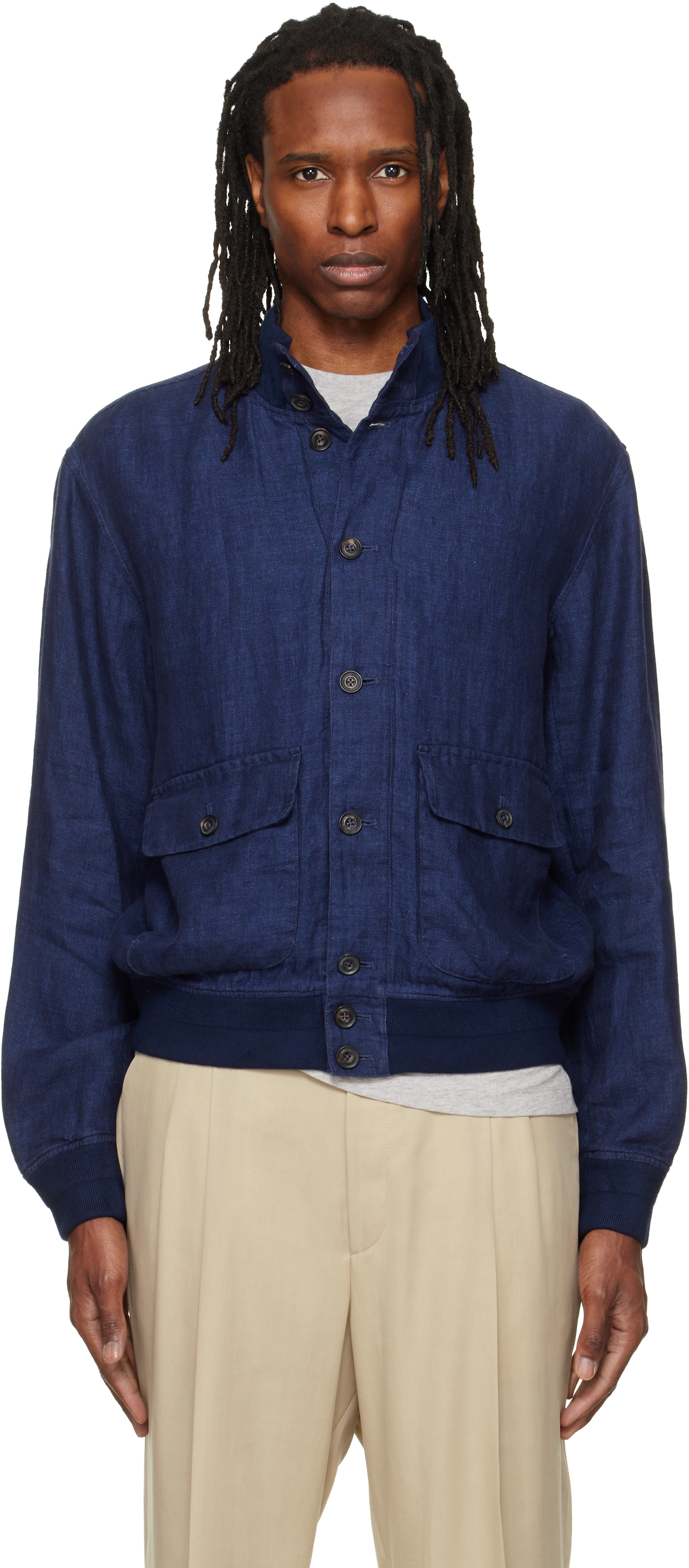 POLO RALPH LAUREN LINENジャケット　値下 Polo Ralph Lauren: ネイビー 'The Barrett Linen Herringbone