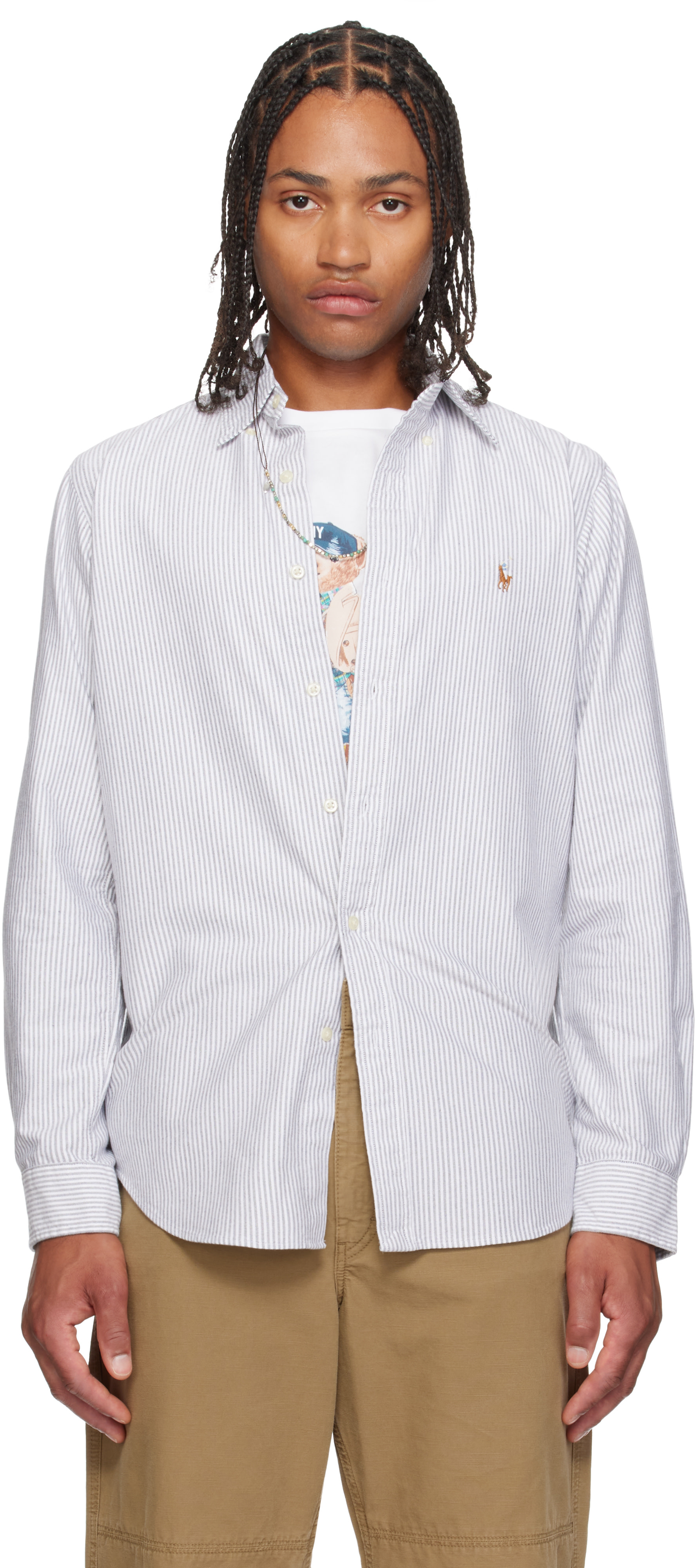 Polo Ralph Lauren: グレー＆ホワイト ストライプ オックスフォード
