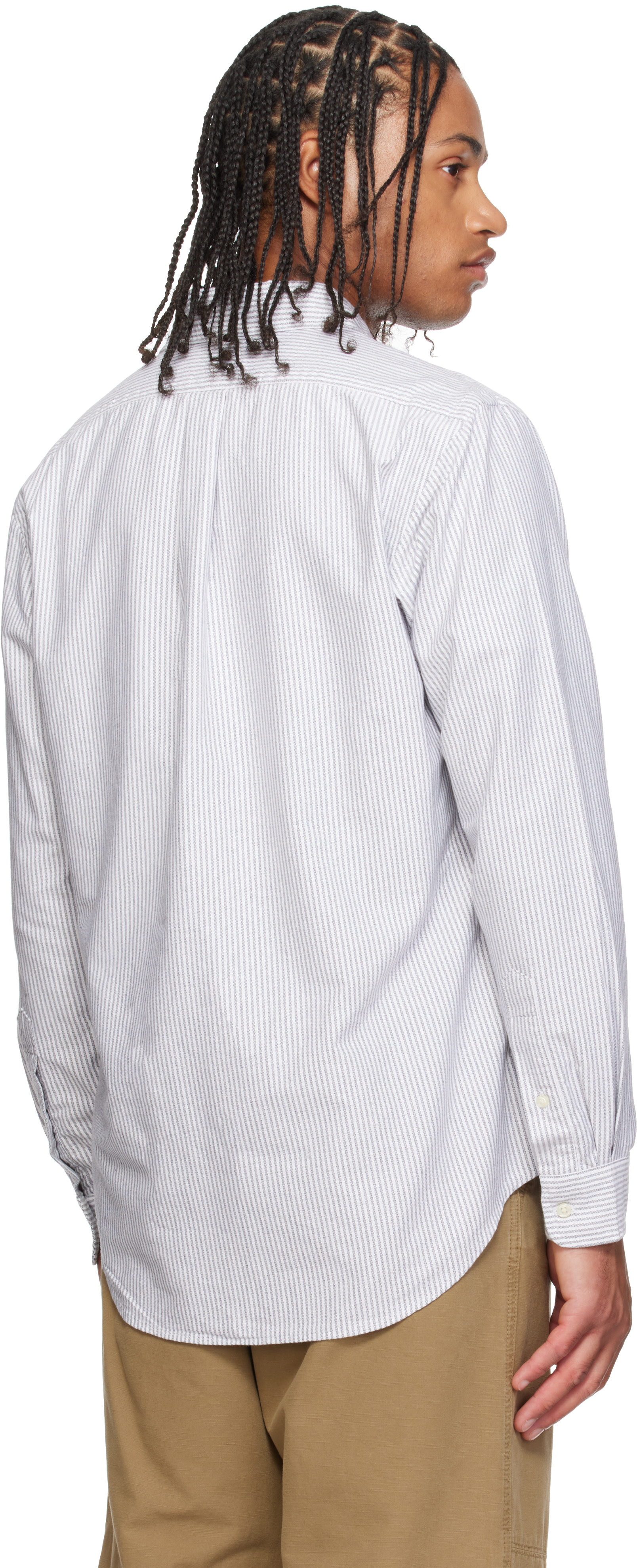 Polo Ralph Lauren: Gray & White Striped Oxford Shirt | SSENSE Canada