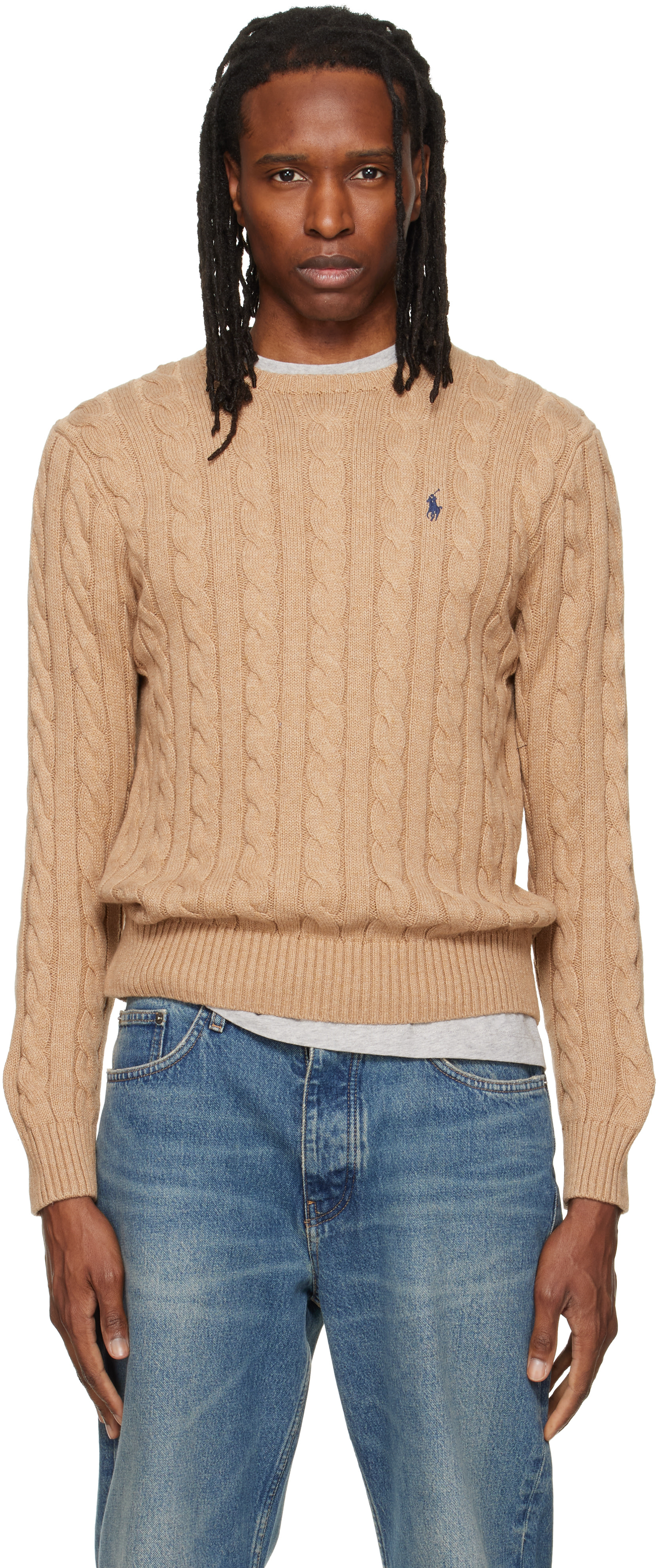Polo Ralph Lauren: ベージュ ケーブルニット コットン セーター