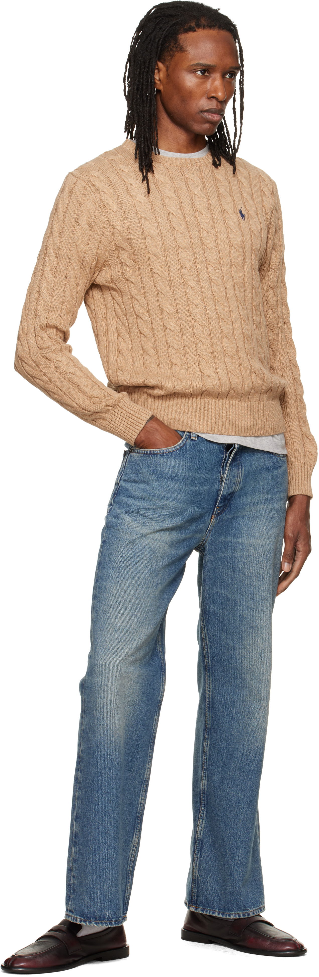 Polo Ralph Lauren: ベージュ ケーブルニット コットン セーター