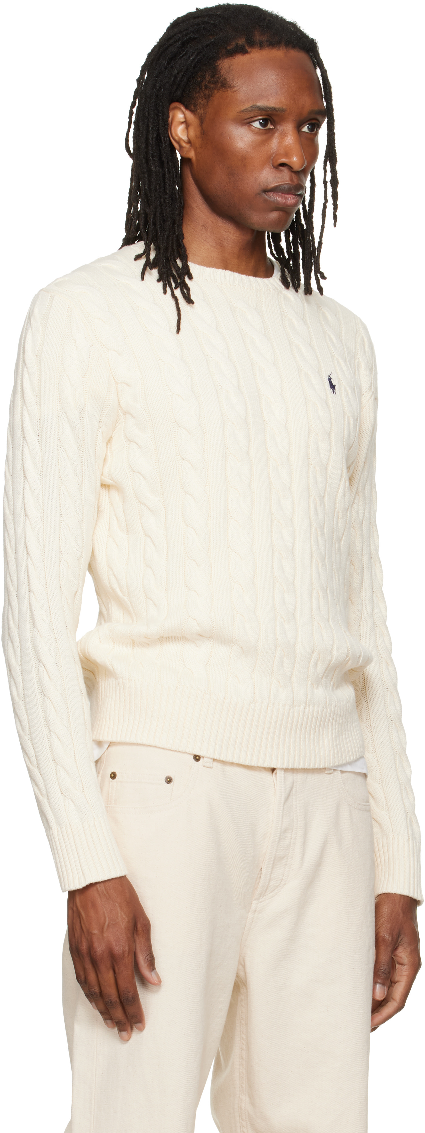 Polo Ralph Lauren ホワイトニット Mサイズ Polo Ralph Lauren: オフホワイト ケーブルニット コットン セーター