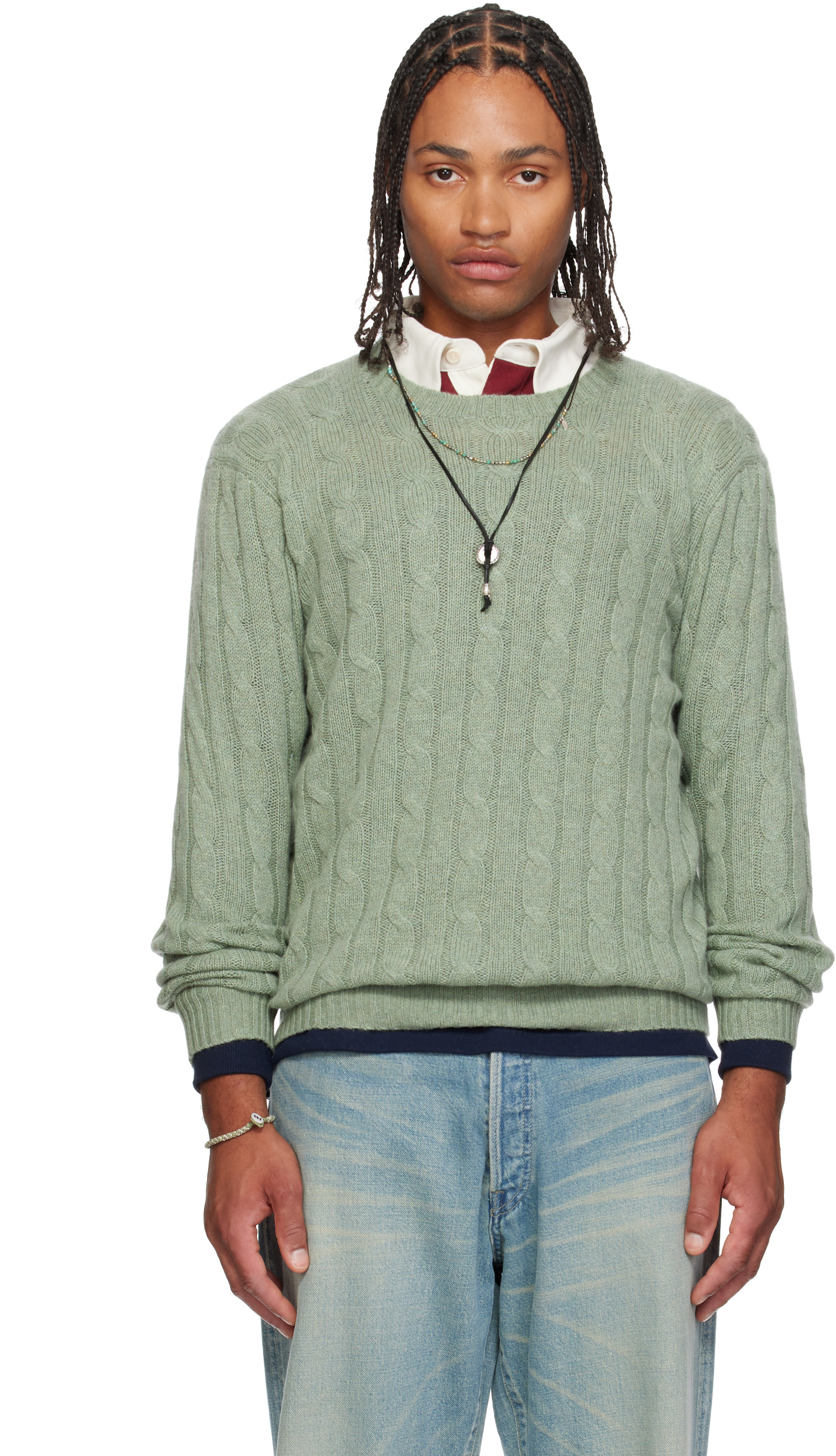 Polo by Ralph Lauren グリーン セーター L Polo Ralph Lauren: グリーン 'The Iconic Cable-Knit' カシミヤ