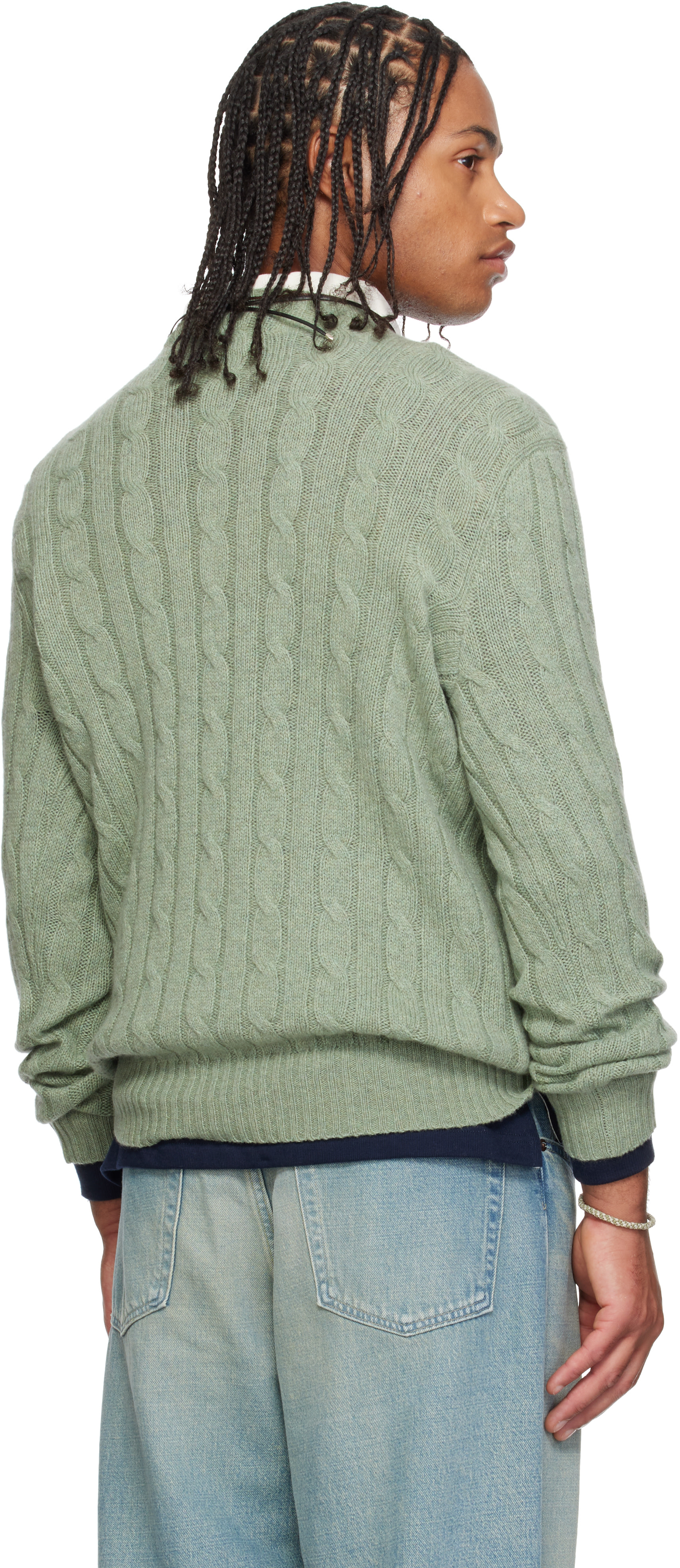 新品　Polo by Ralph Lauren グリーン ケーブルニット S Polo Ralph Lauren: グリーン 'The Iconic Cable-Knit' カシミヤ