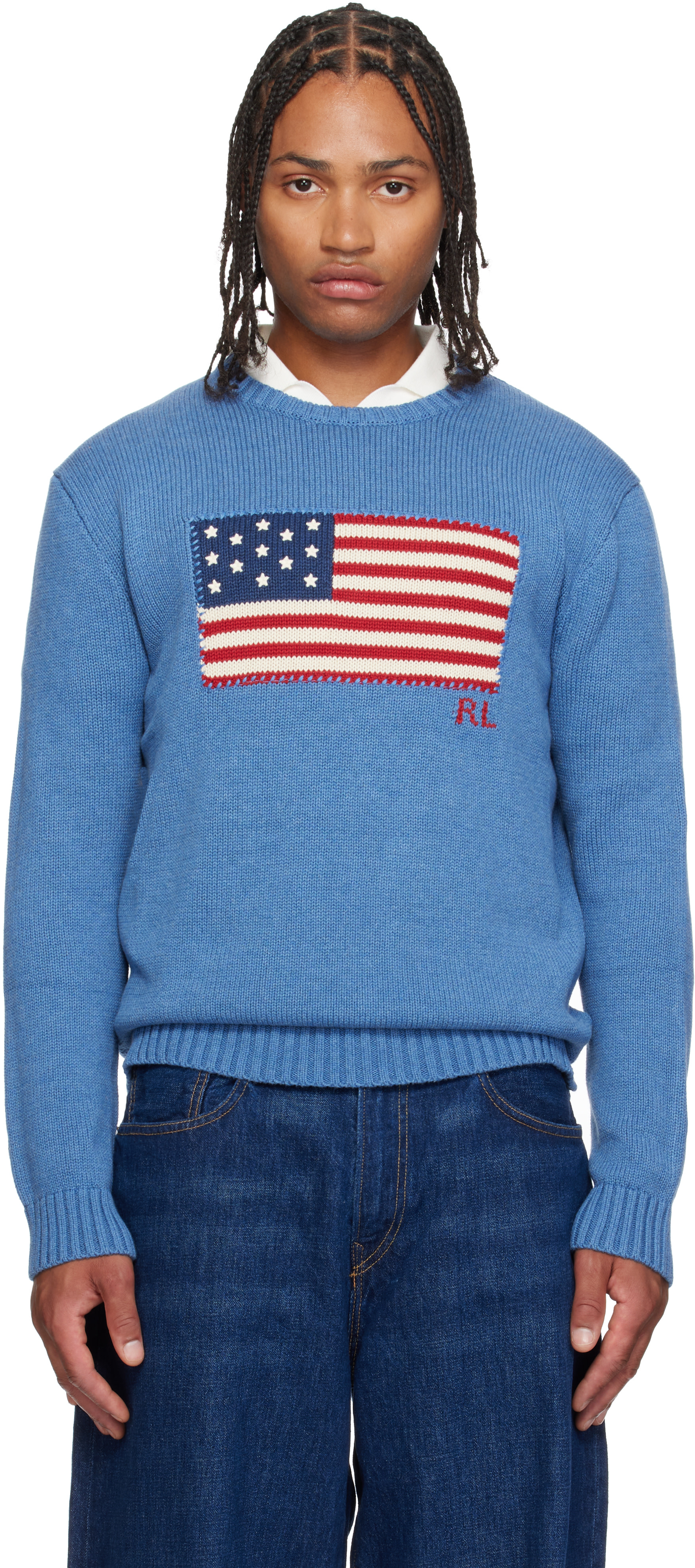 Polo Ralph Lauren - Pull bleu à image de drapeau