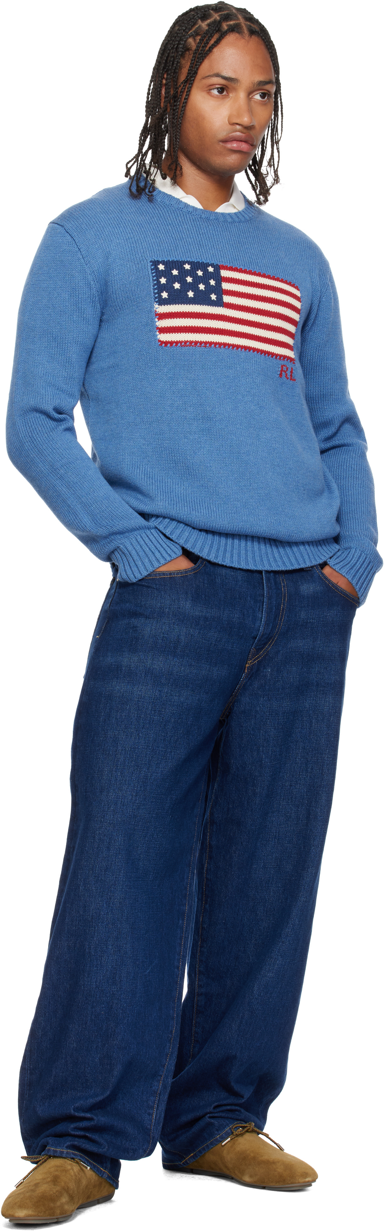 Polo Ralph Lauren - Pull bleu à image de drapeau