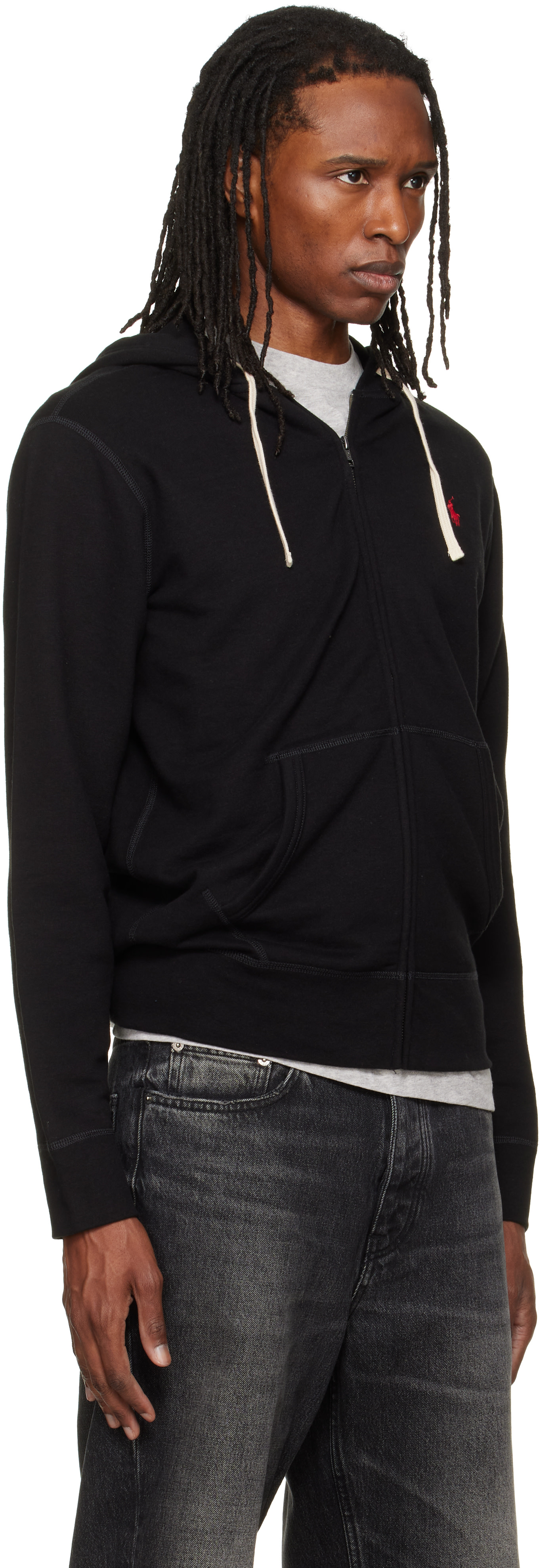 Polo Ralph Lauren - Pull à capuche noir en molleton à glissière