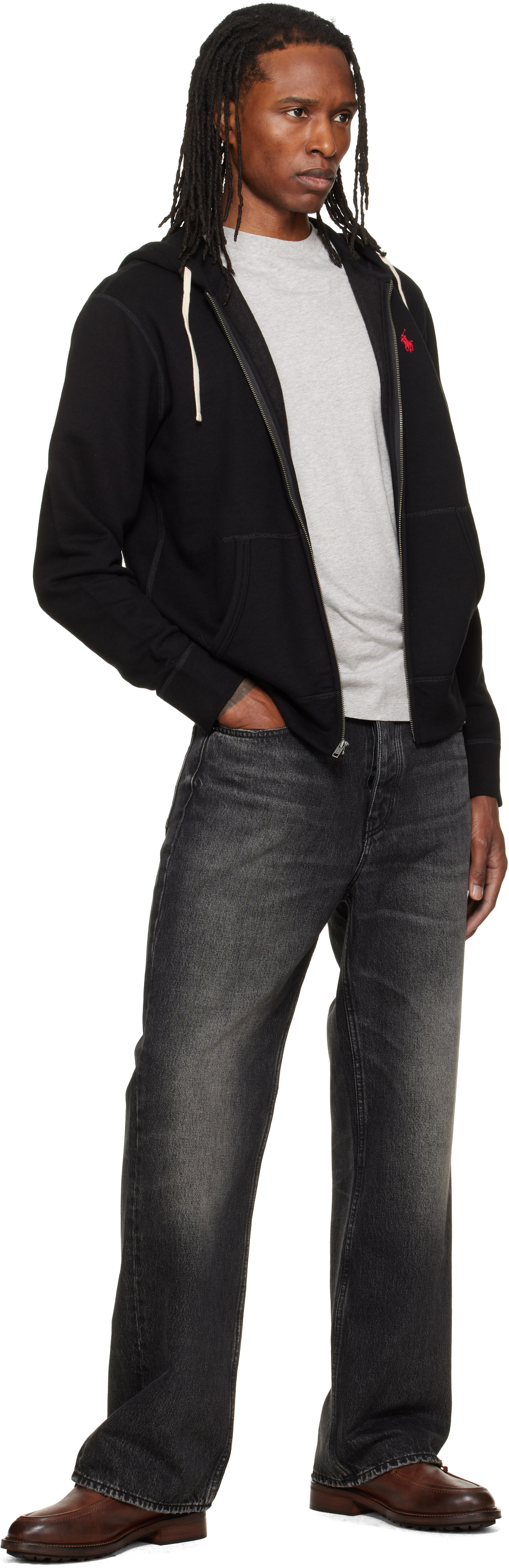 Polo Ralph Lauren: Black Fleece Full-Zip Hoodie | SSENSE