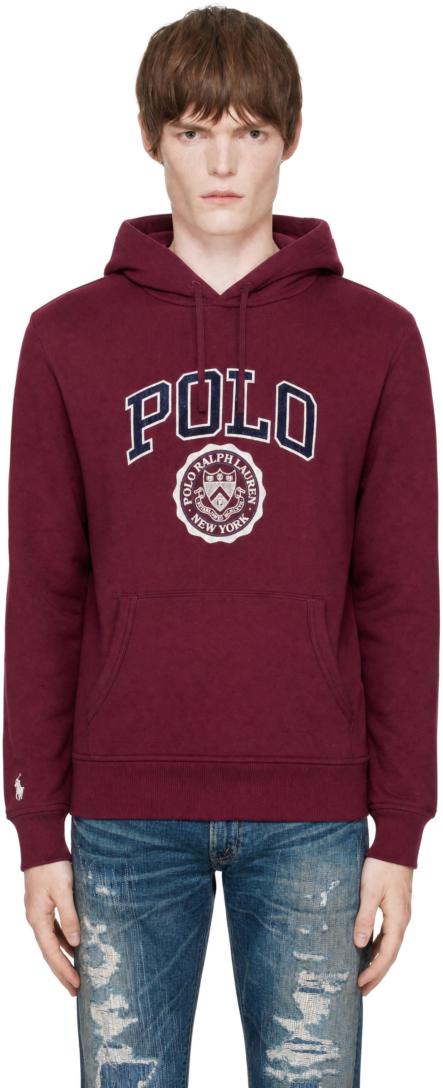 Polo Ralph Lauren - Pull à capuche bourgogne en molleton à logo