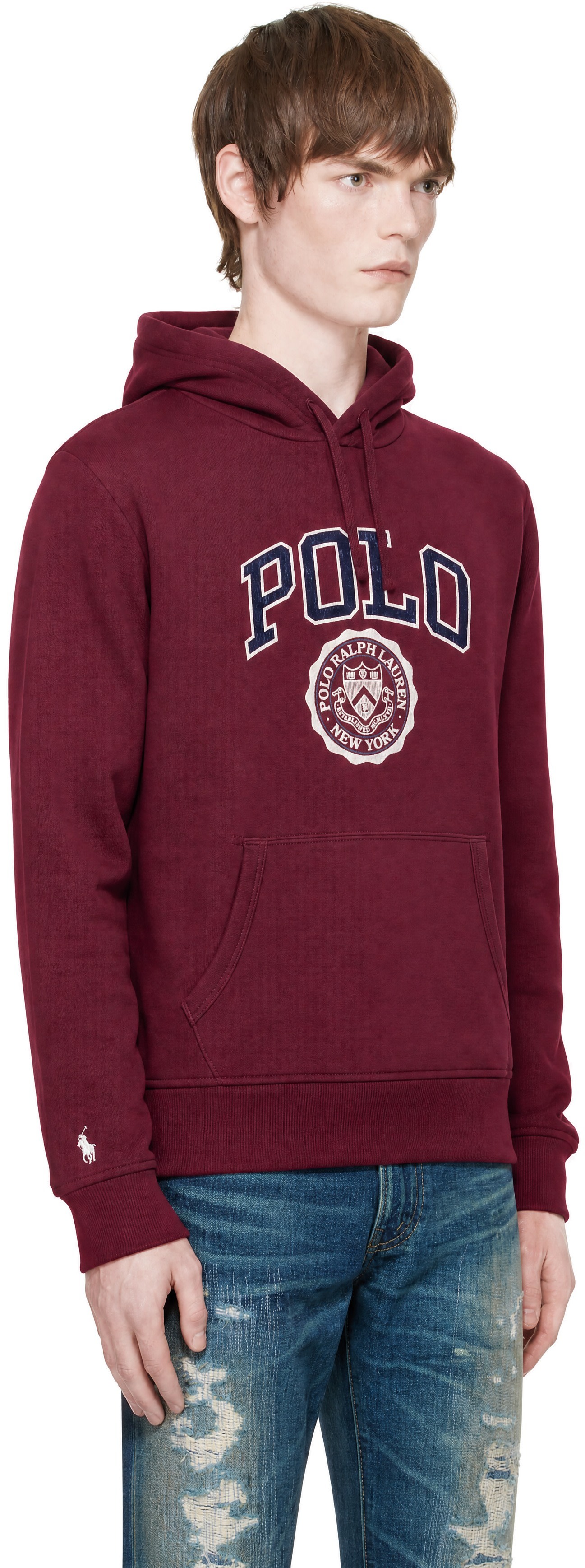 Polo Ralph Lauren - Pull à capuche bourgogne en molleton à logo
