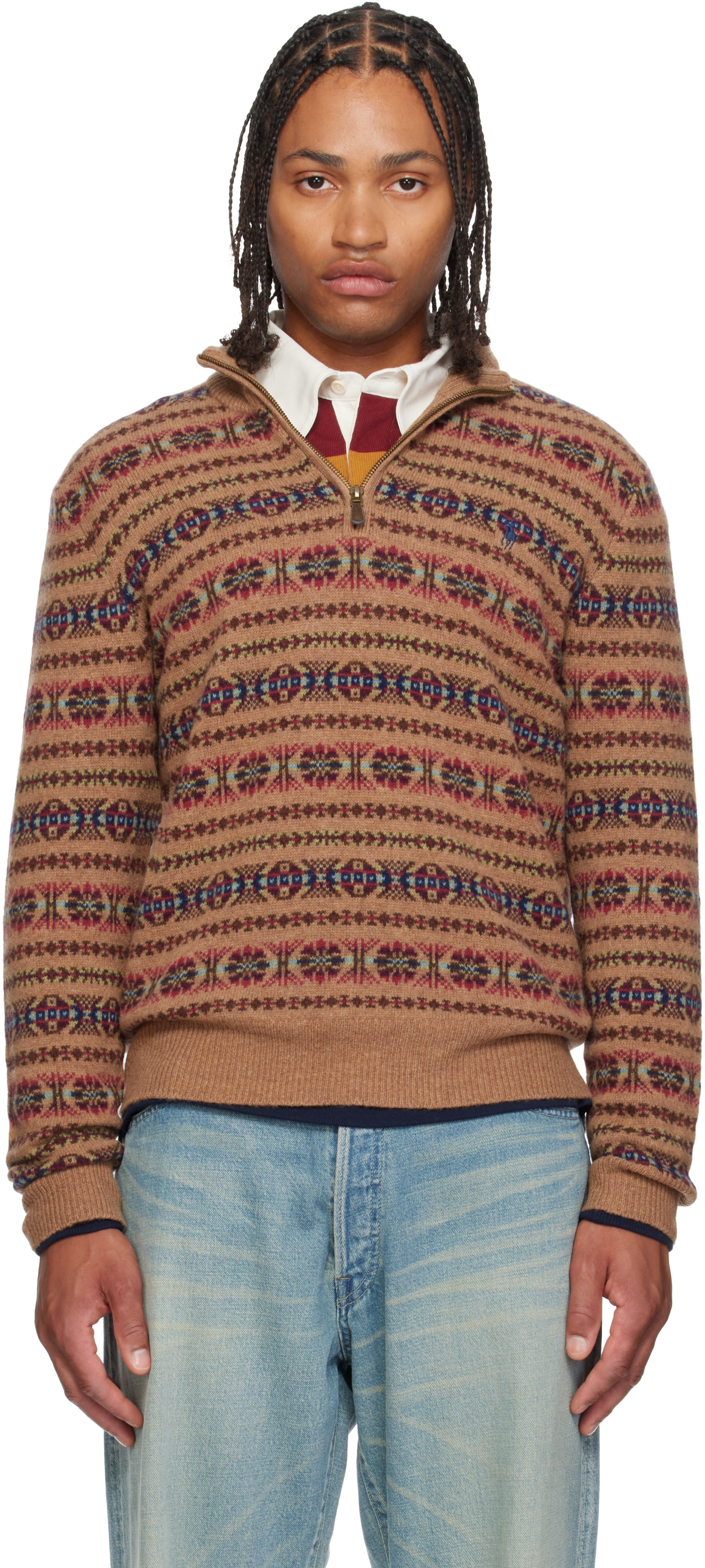 Polo Ralph Lauren - Pull brun à col cheminée
