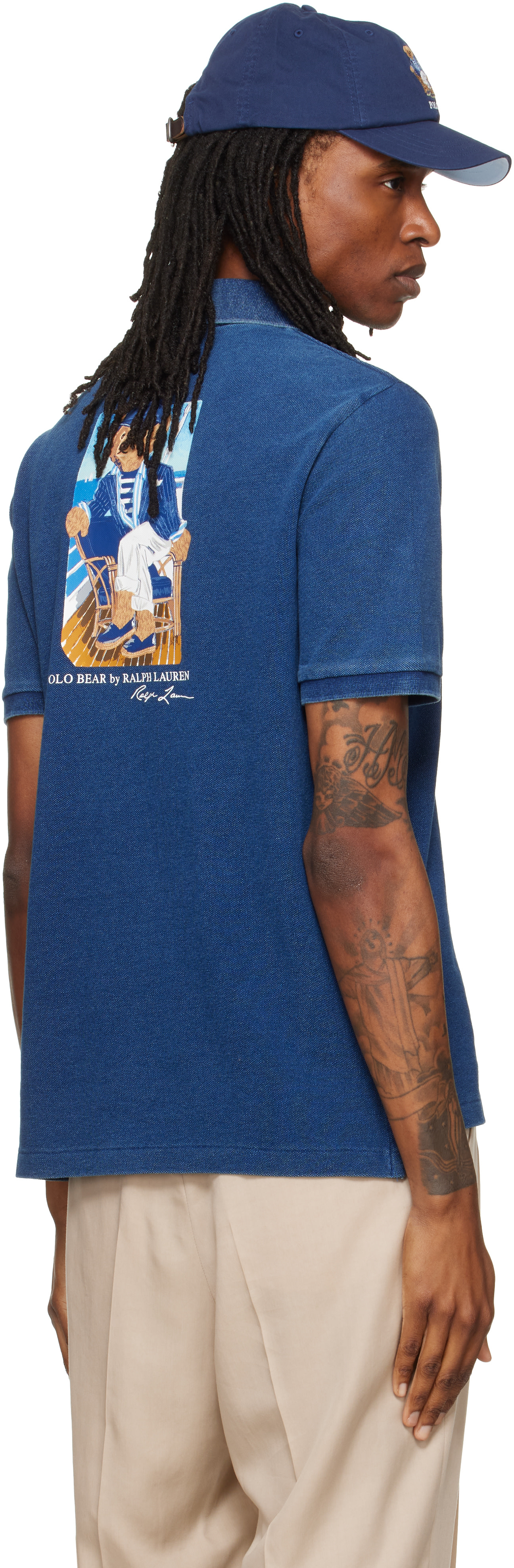Polo Ralph Lauren: Indigo Classic Fit Polo Bear Mesh Polo | SSENSE