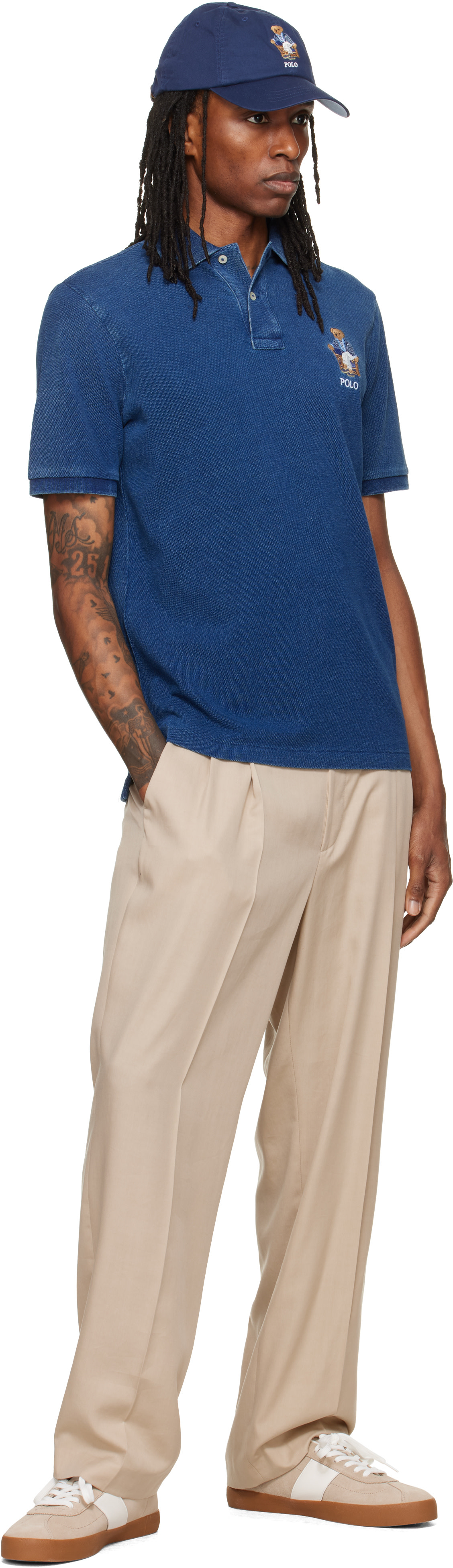 Polo Ralph Lauren: Indigo Classic Fit Polo Bear Mesh Polo | SSENSE