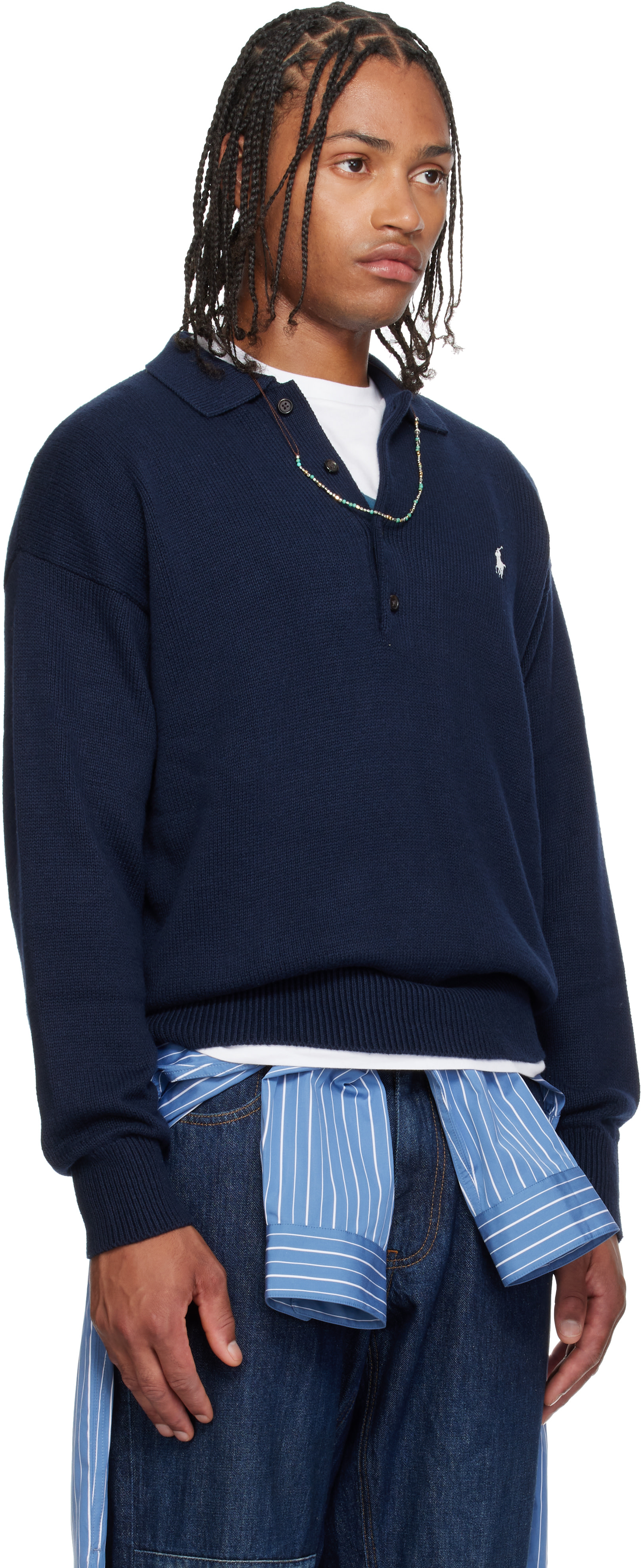 Polo Ralph Lauren: Navy Cotton Long Sleeve Polo | SSENSE