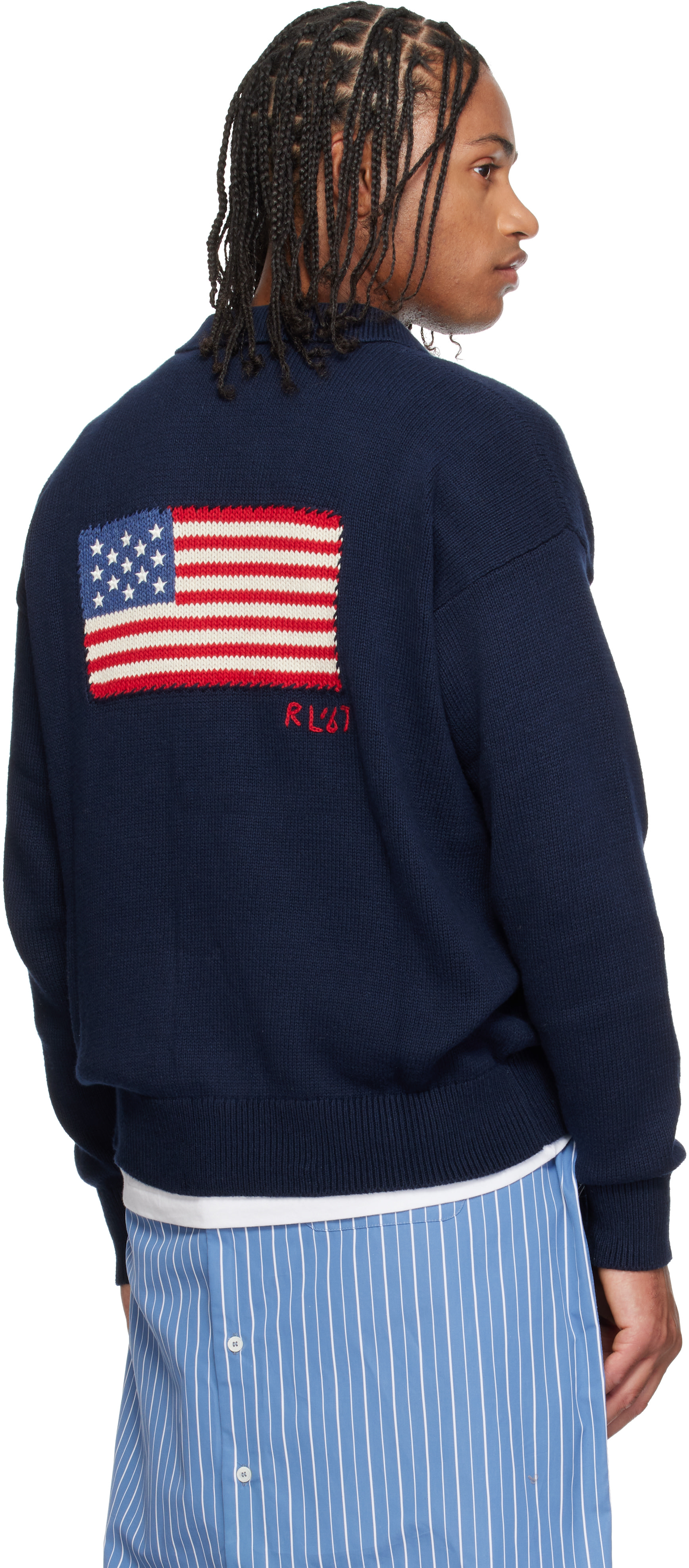 Polo Ralph Lauren: ネイビー コットン 長袖ニットポロシャツ | SSENSE