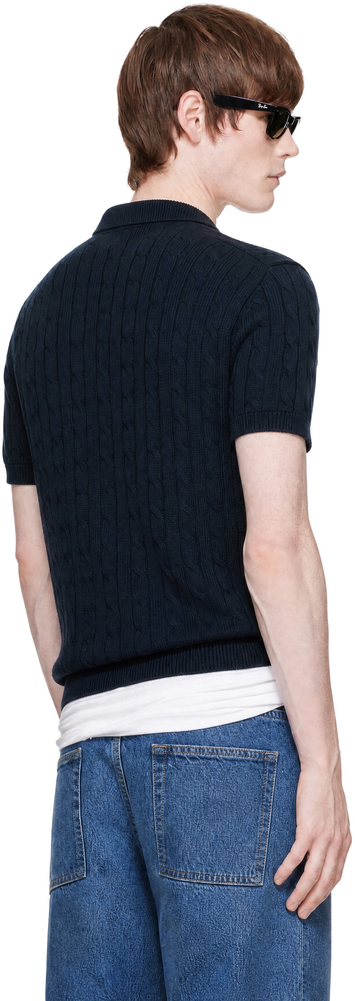 Polo Ralph Lauren: Navy Cable-Knit Cotton Polo | SSENSE