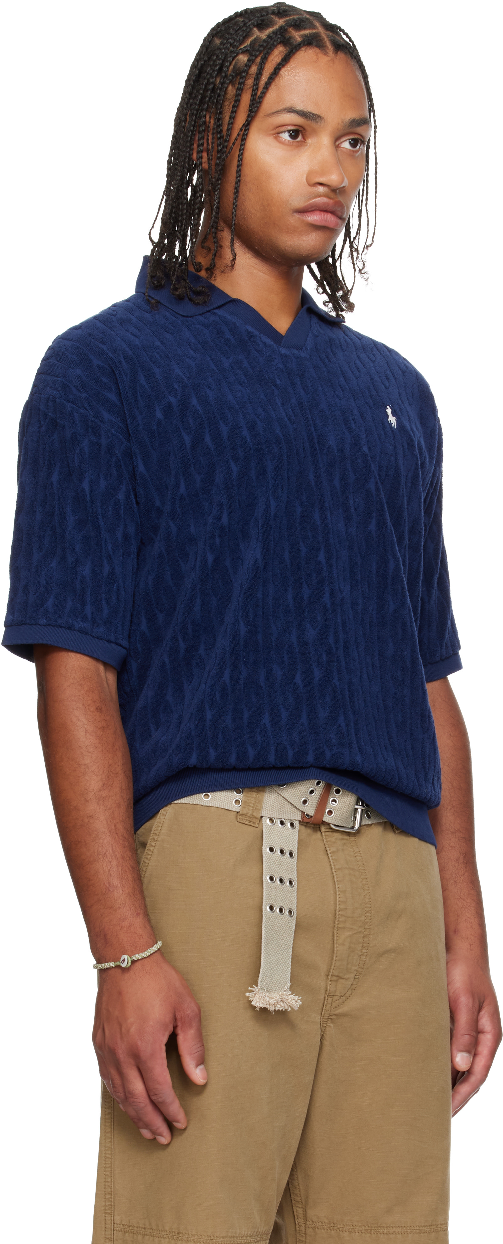 Polo Ralph Lauren: Navy Cable Terry Polo | SSENSE