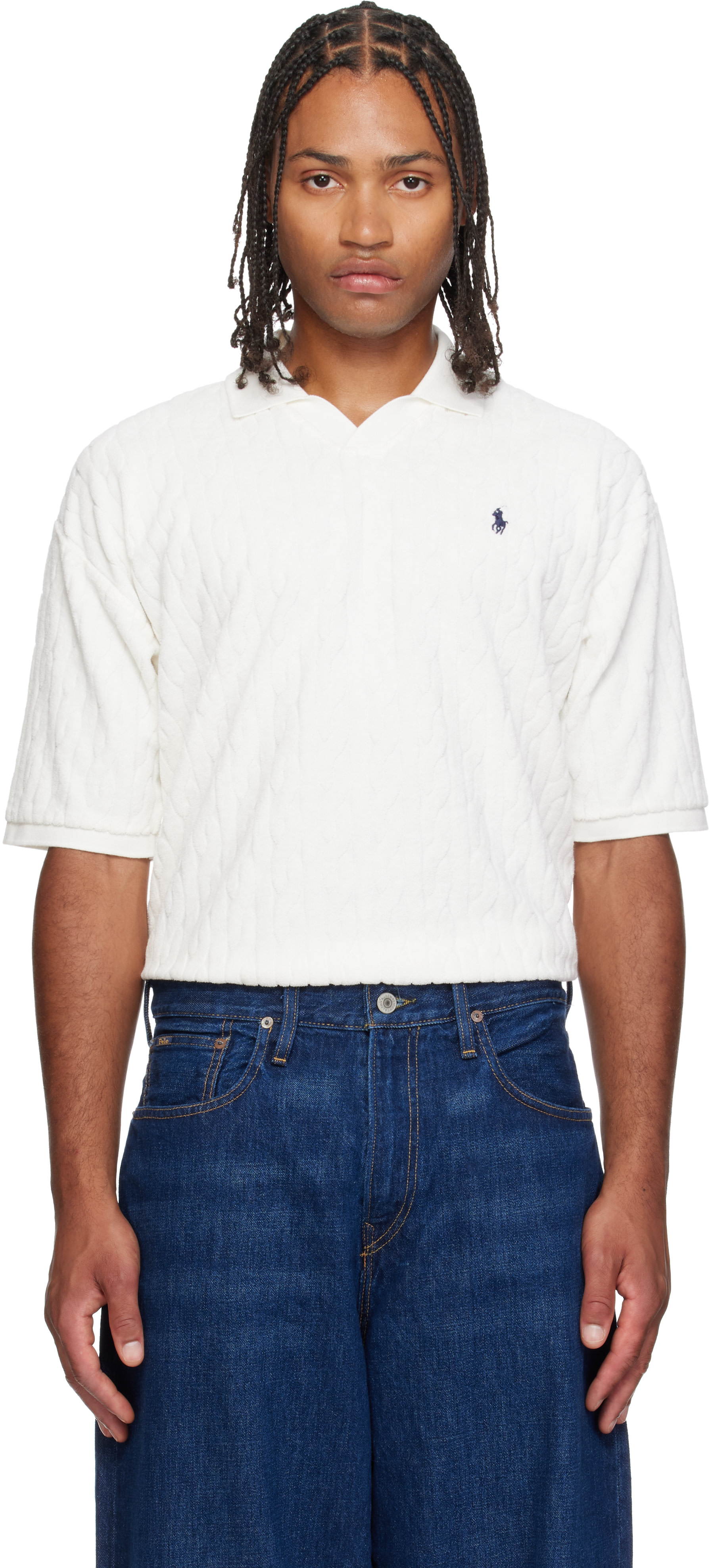 Polo Ralph Lauren 半袖ニット　M Polo Ralph Lauren: Off-White Cable Terry Polo | SSENSE