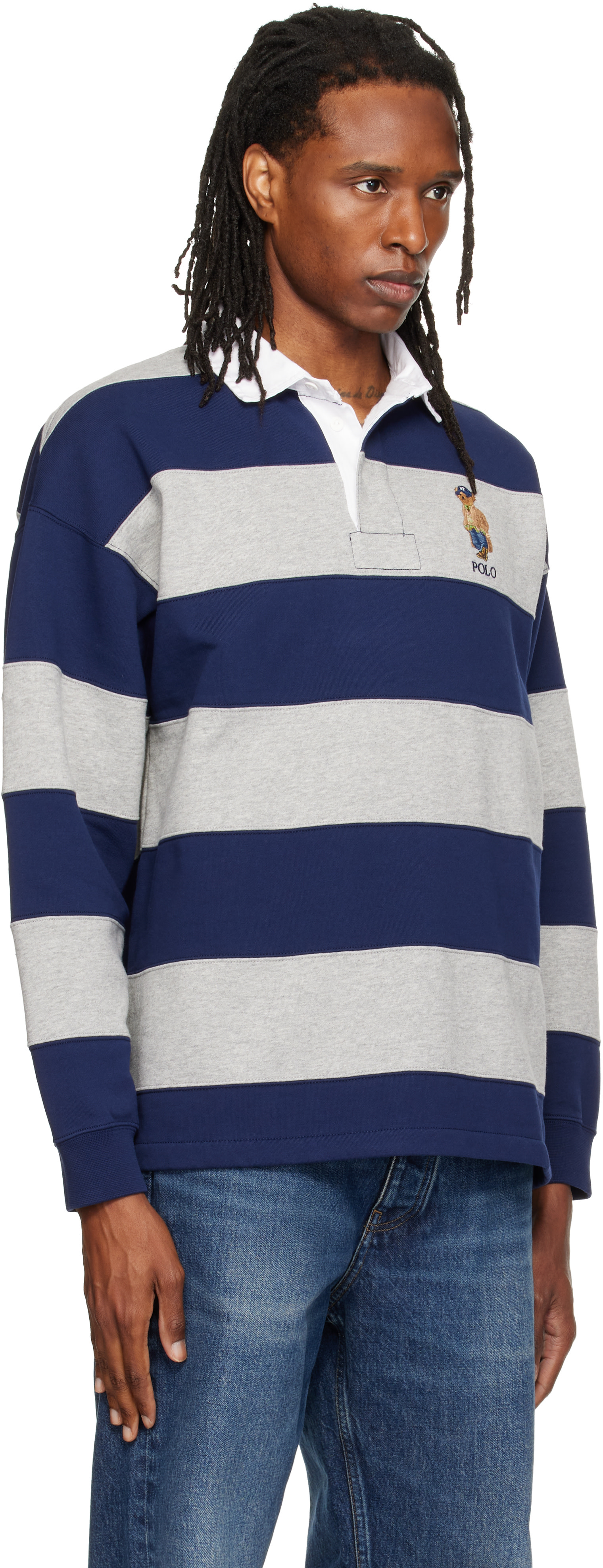 Polo Ralph Lauren: Gray & Blue Big Fit Polo Bear Rugby Polo