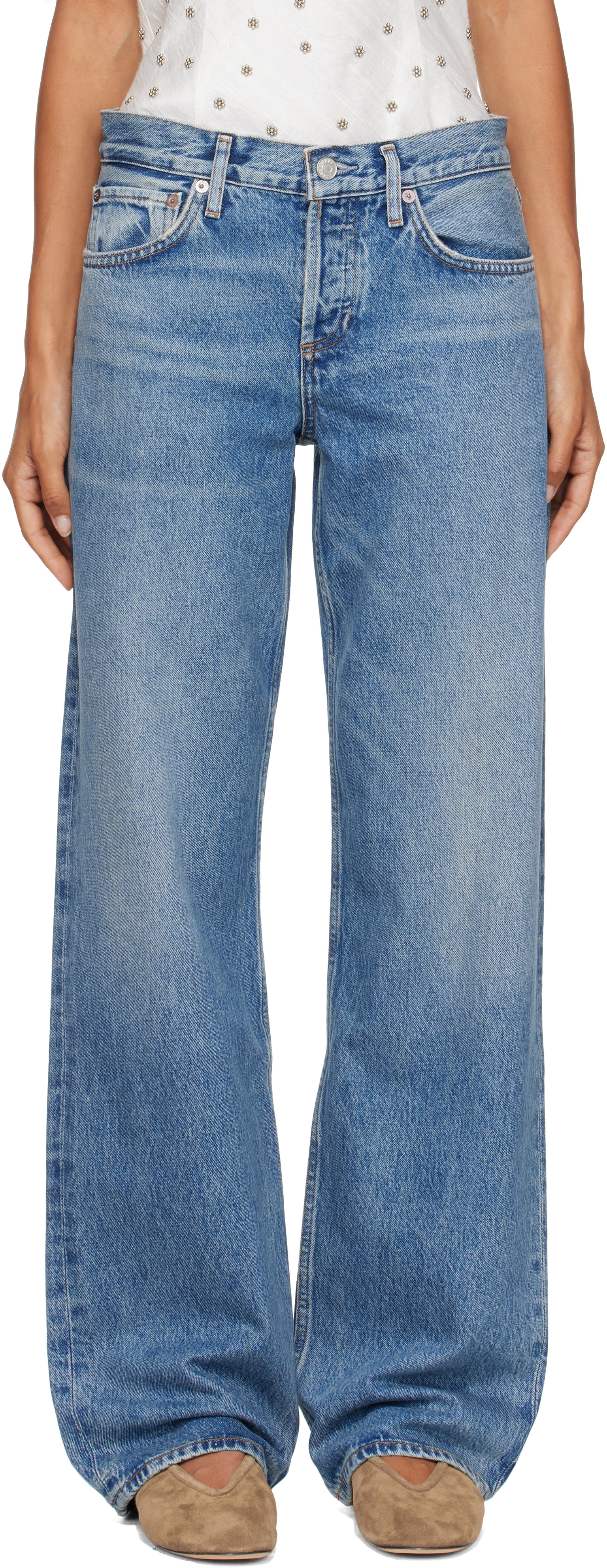 AGOLDE - Jean décontracté bleu à taille basse