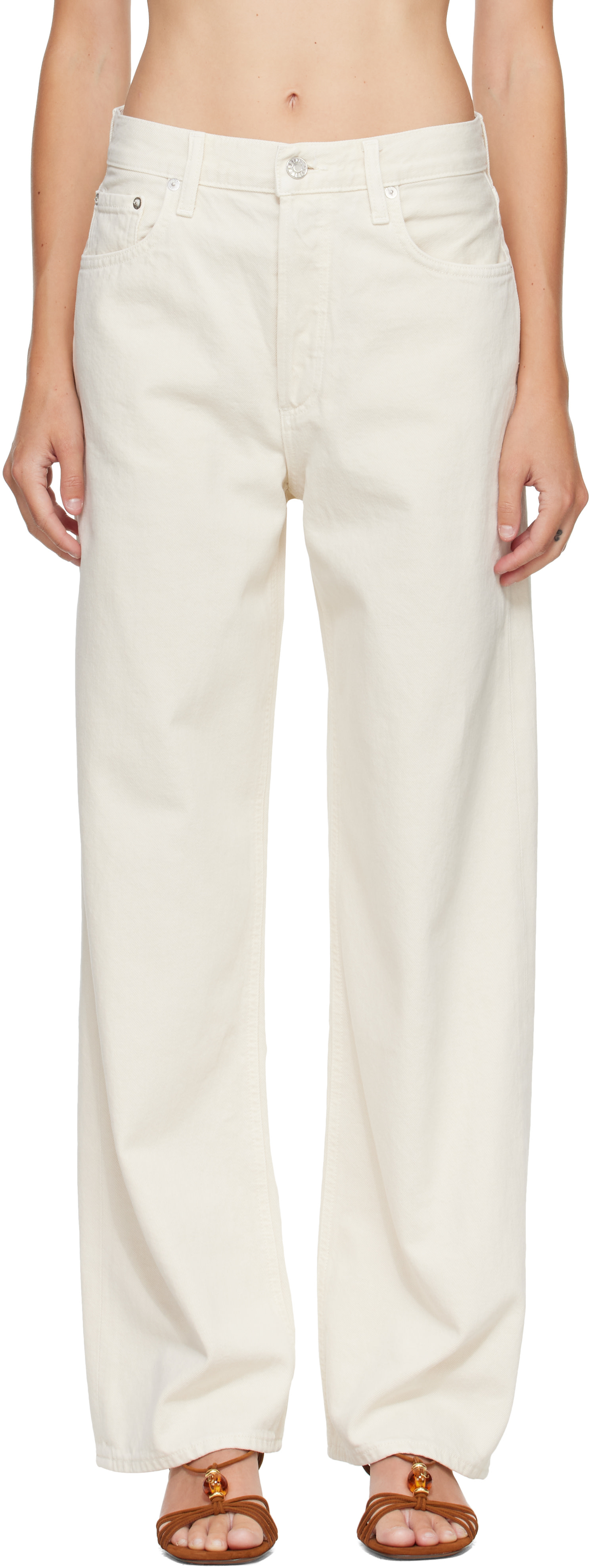 AGOLDE - Jean ample blanc cassé à taille basse