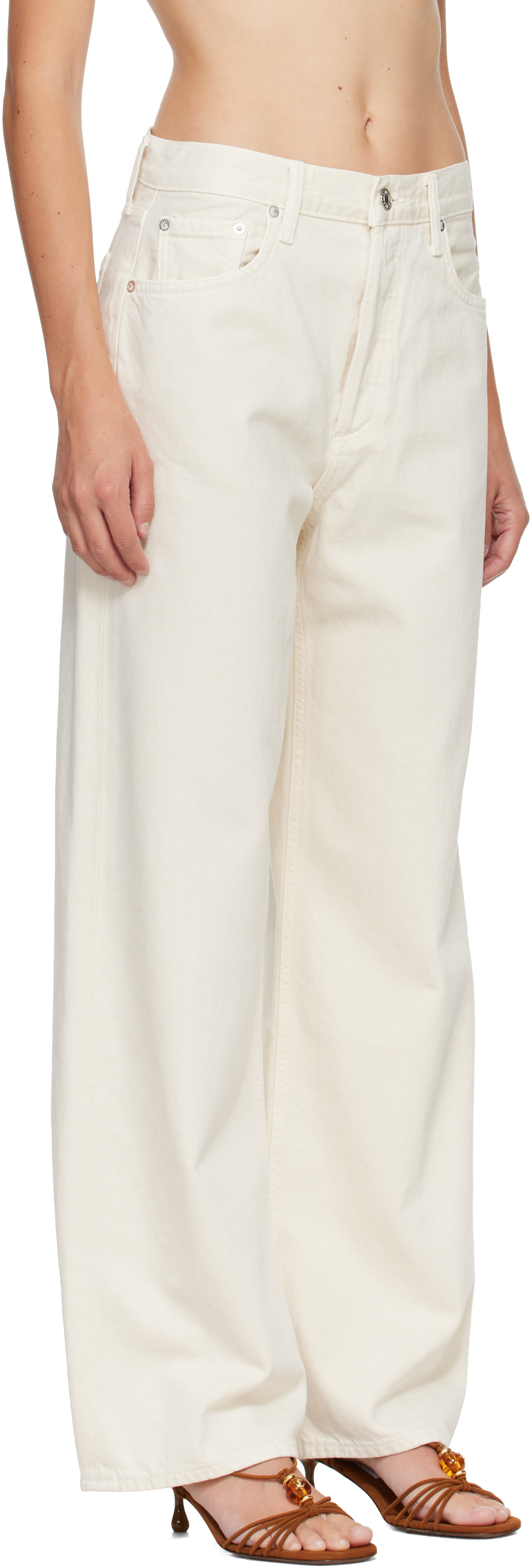 AGOLDE - Jean ample blanc cassé à taille basse