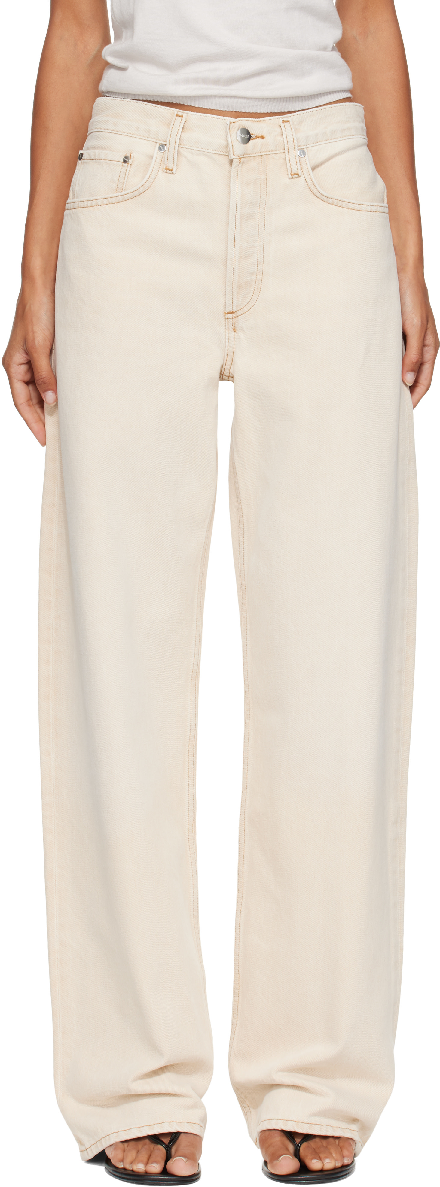AGOLDE - Jean Arc beige à taille mi-haute