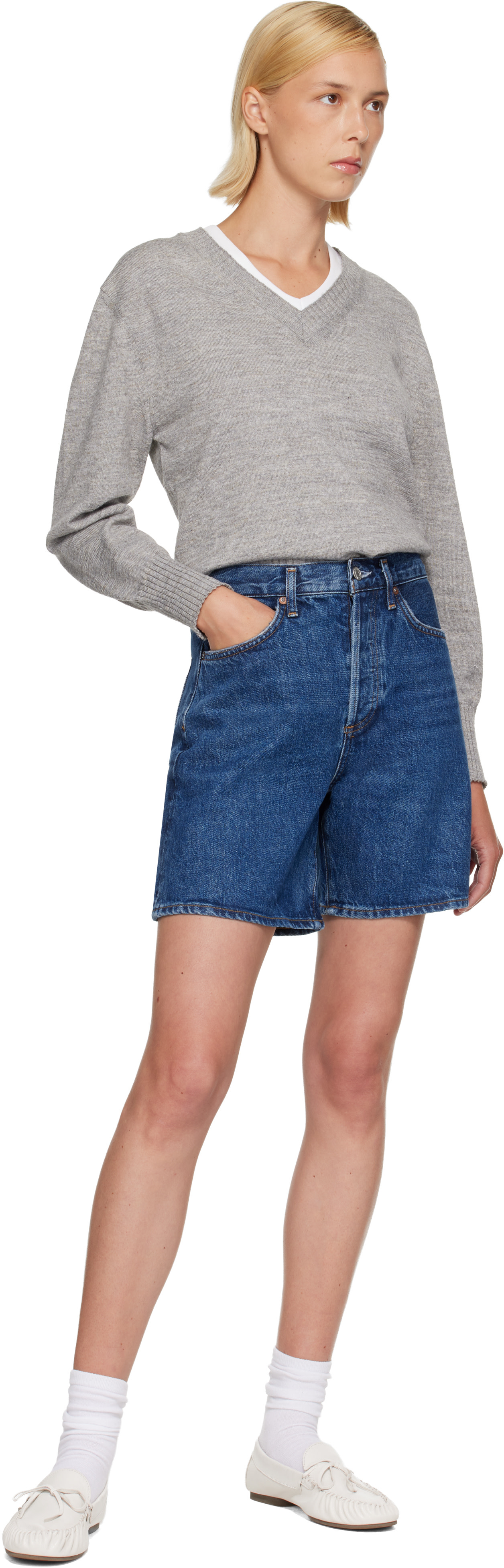 AGOLDE - Short Dame bleu en denim