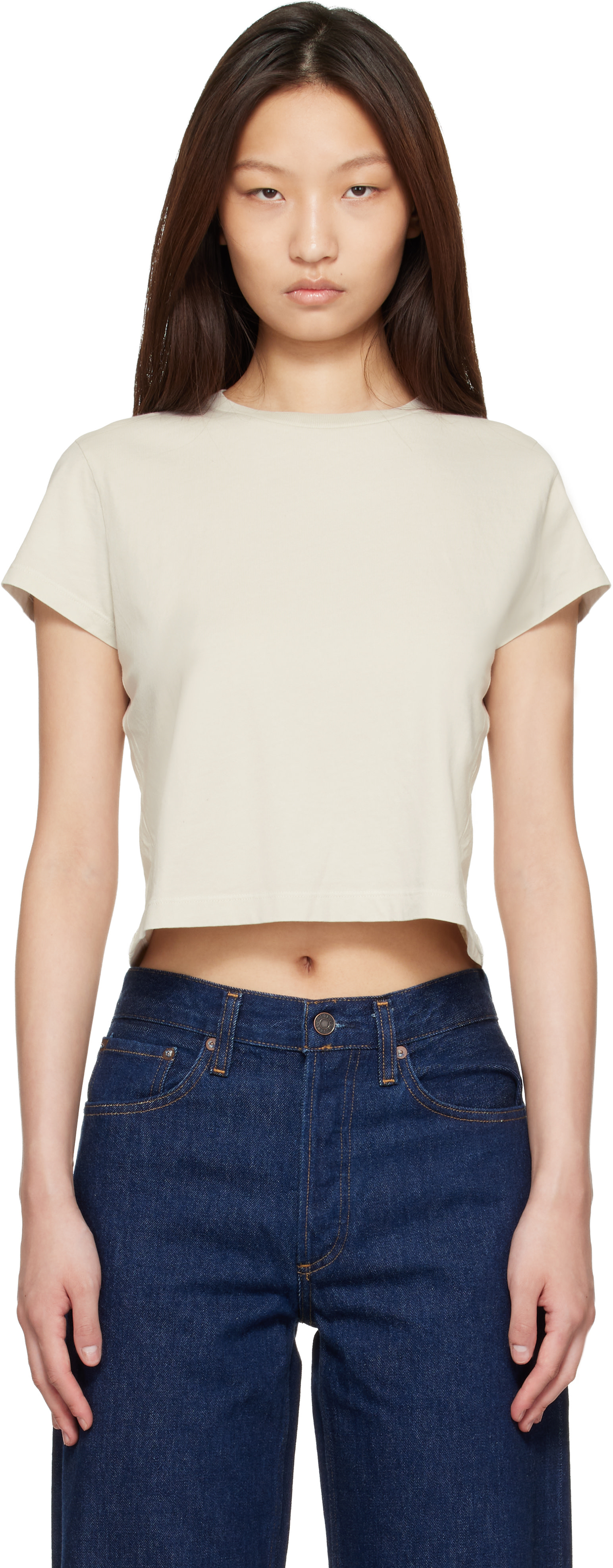 AGOLDE - T-shirt écourté Adine blanc