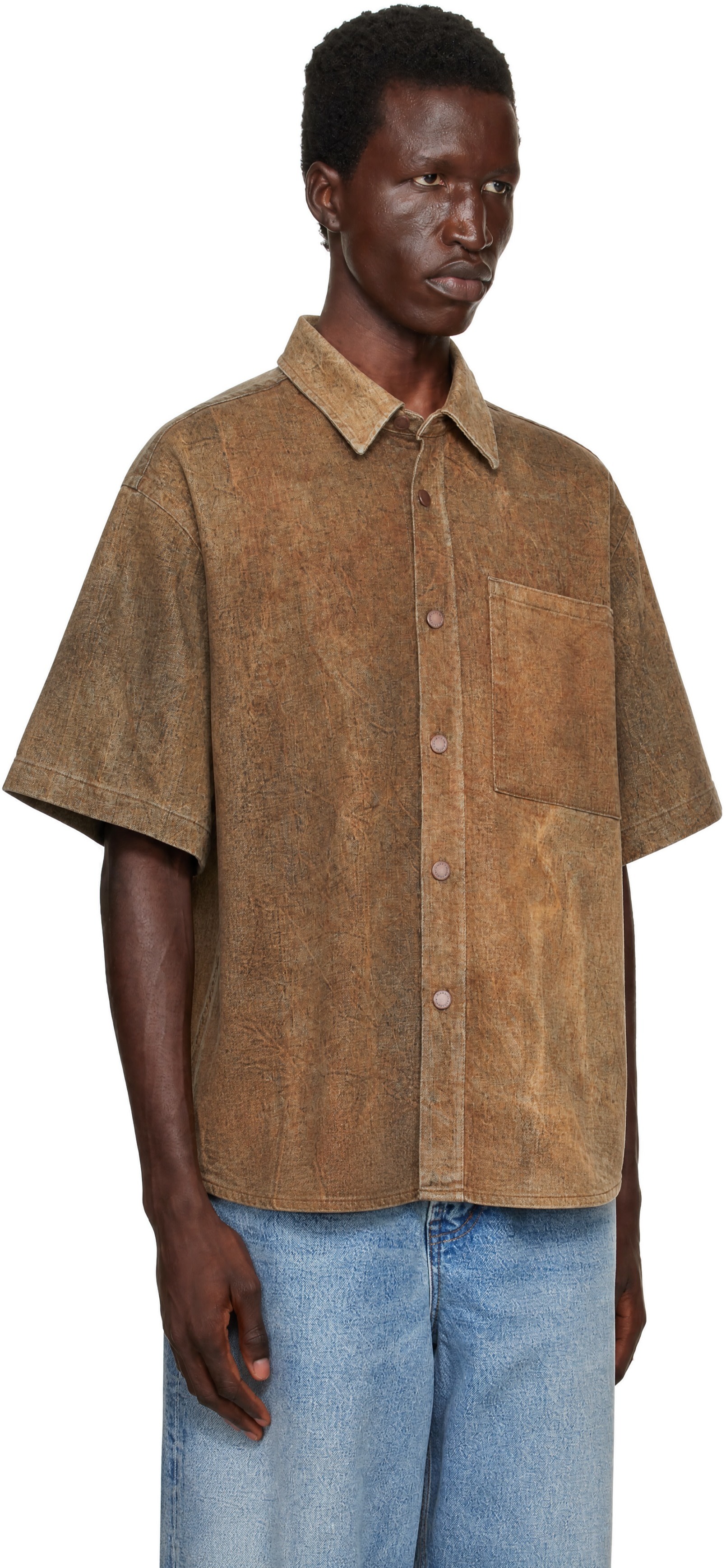 AGOLDE - Chemise Watson brun clair en denim