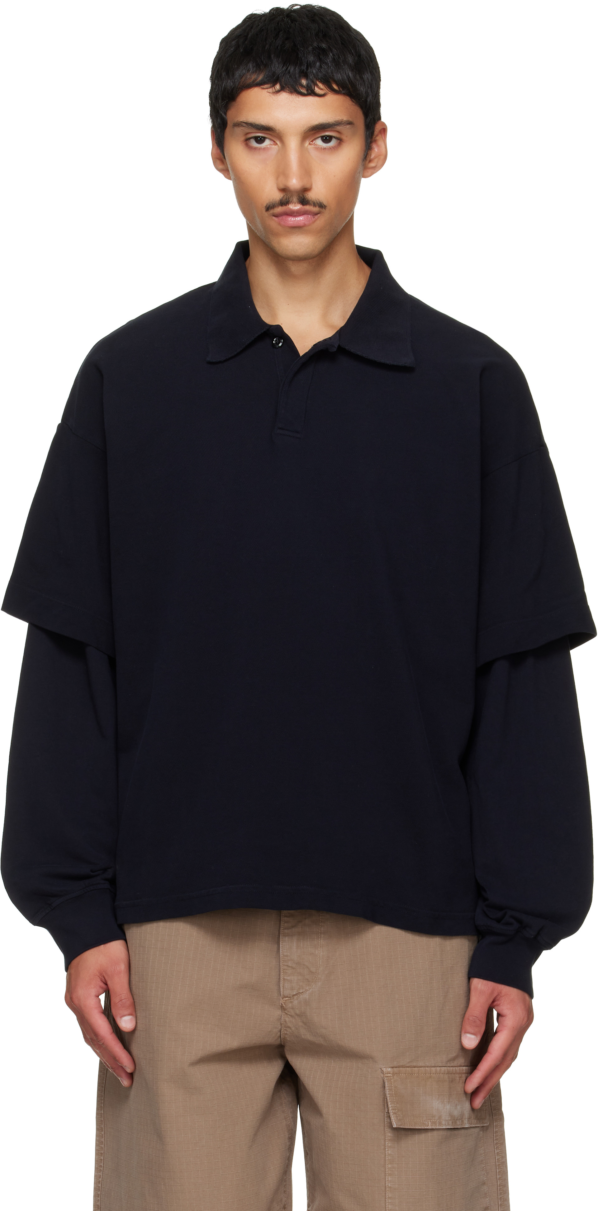 AGOLDE - Navy Curren Double Sleeve Polo