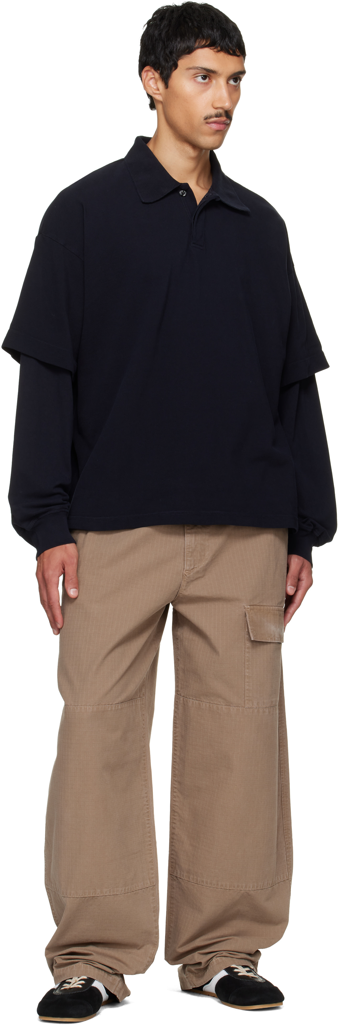 AGOLDE - Navy Curren Double Sleeve Polo