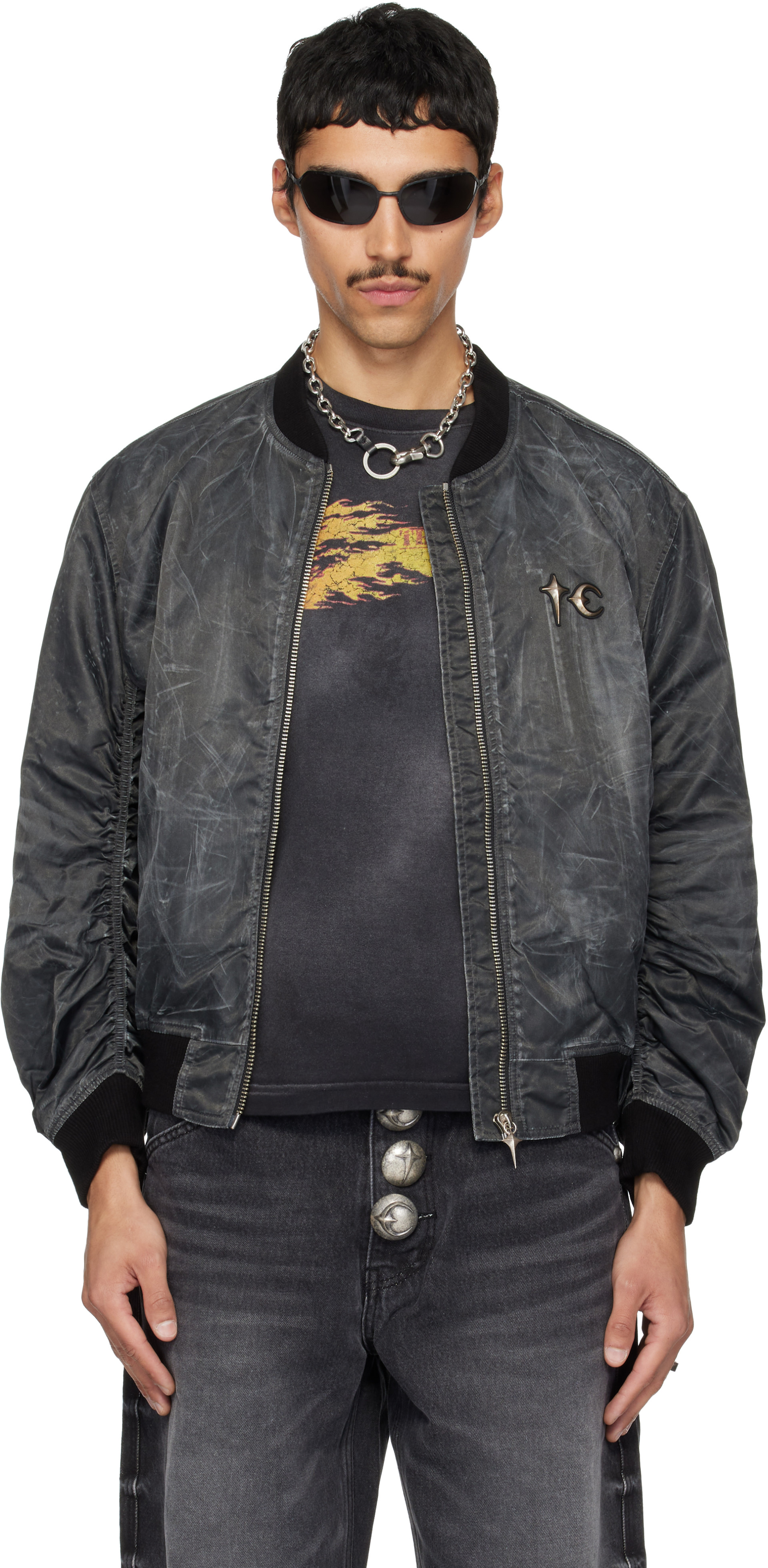 Thug Club: ブラック Jamong Two Tone Washed MA-1 ボンバージャケット