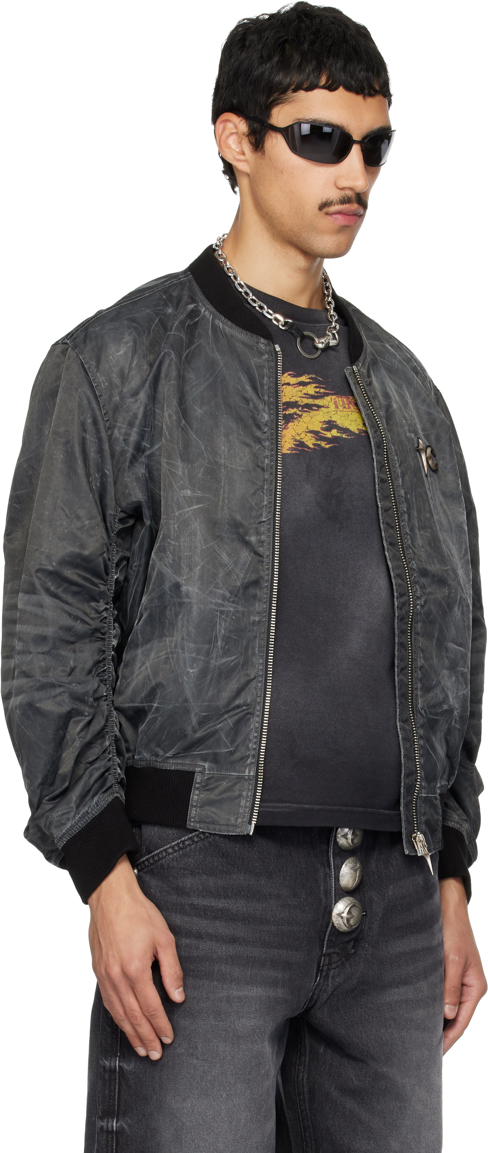 THUG CLUB MA-1 ブラック Thug Club: Black Jamong Two Tone Washed MA-1 Bomber Jacket | SSENSE