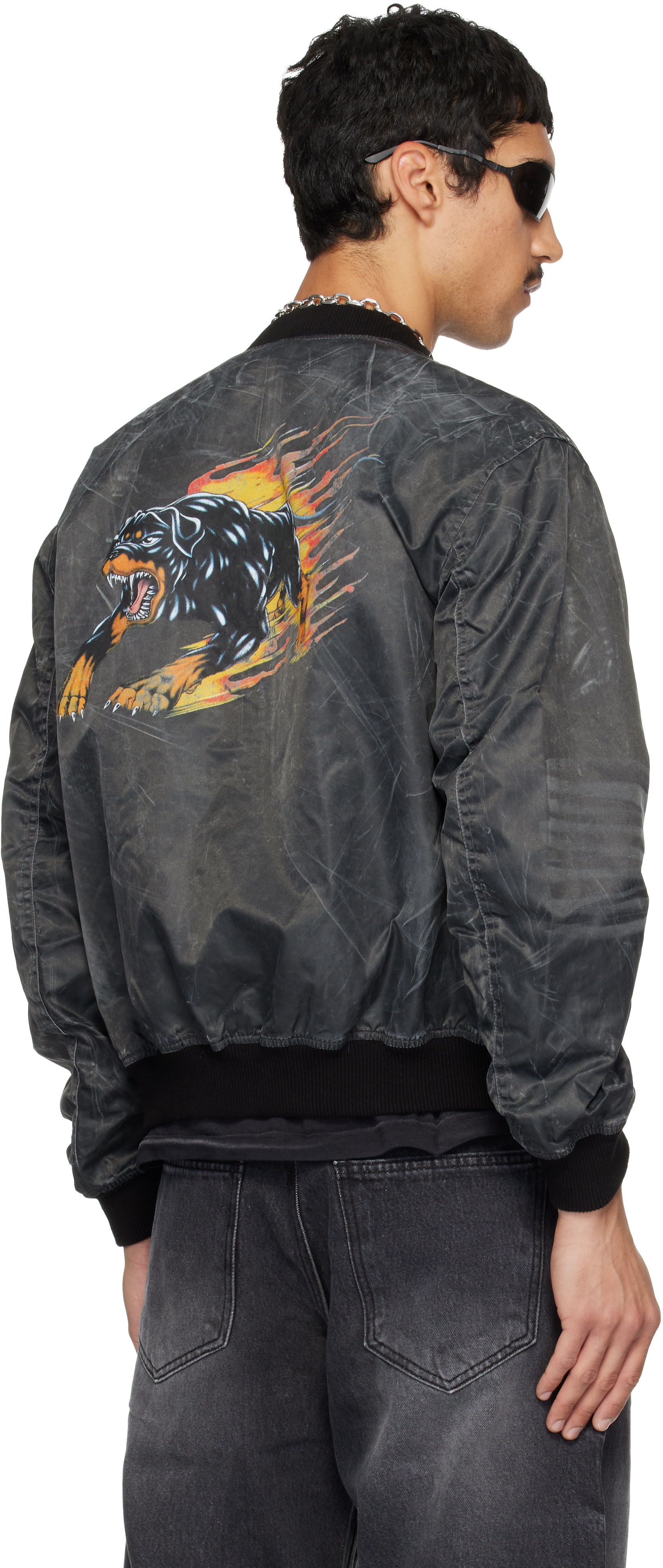 Thug Club: Black Jamong Two Tone Washed MA-1 Bomber Jacket | SSENSE